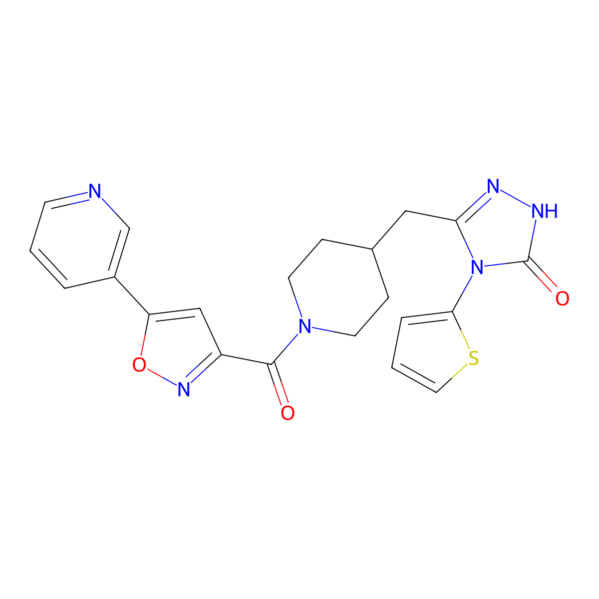 3-((1-(5-(pyridin-3-yl)isoxazole-3-carbonyl)piperidin-4-yl)methyl)-4-(thiophen-2-yl)-1H-1,2,4-triazol-5(4H)-one molecular structure, CAS 2034363-89-6