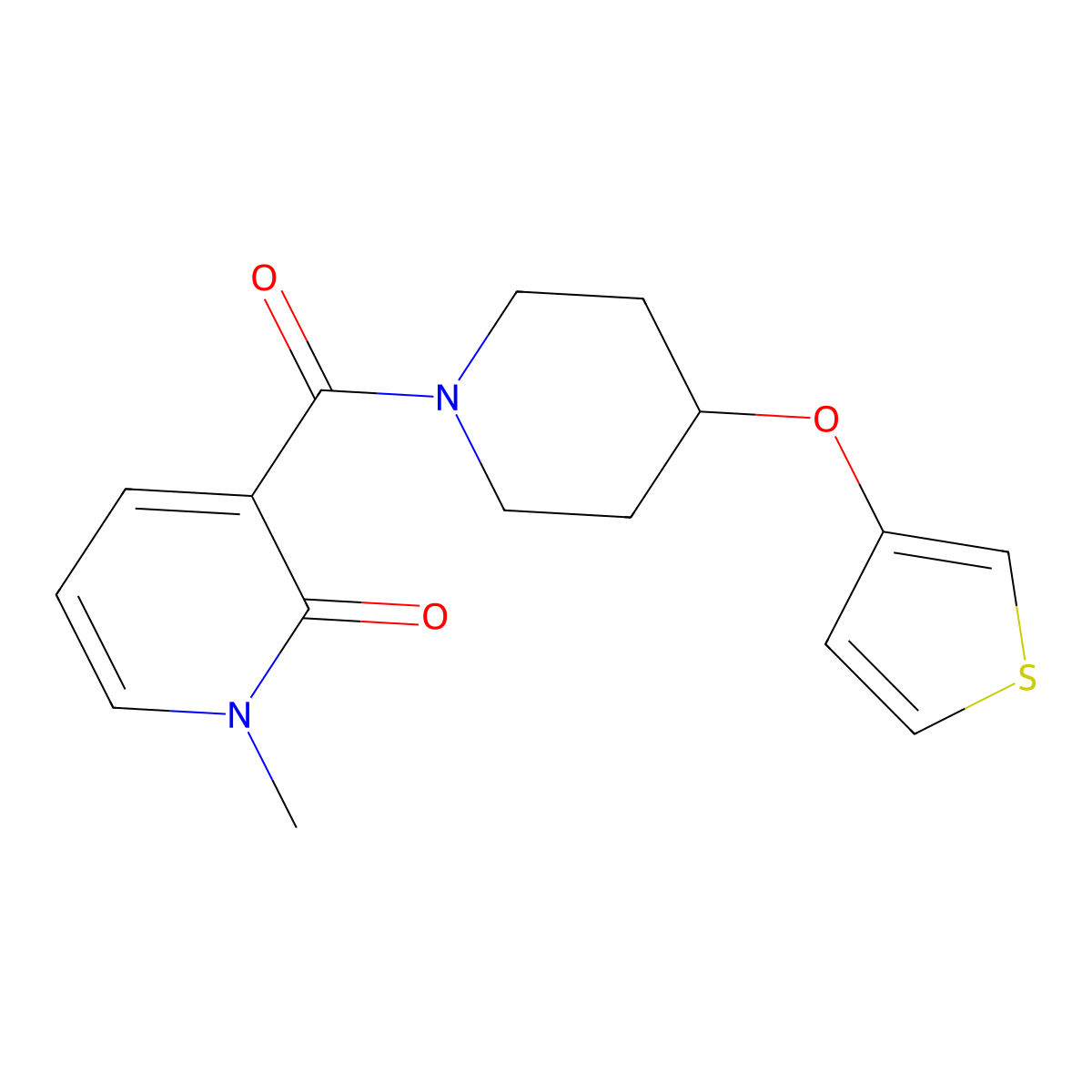 1-methyl-3-(4-(thiophen-3-yloxy)piperidine-1-carbonyl)pyridin-2(1H)-one molecular structure, CAS 2034363-92-1