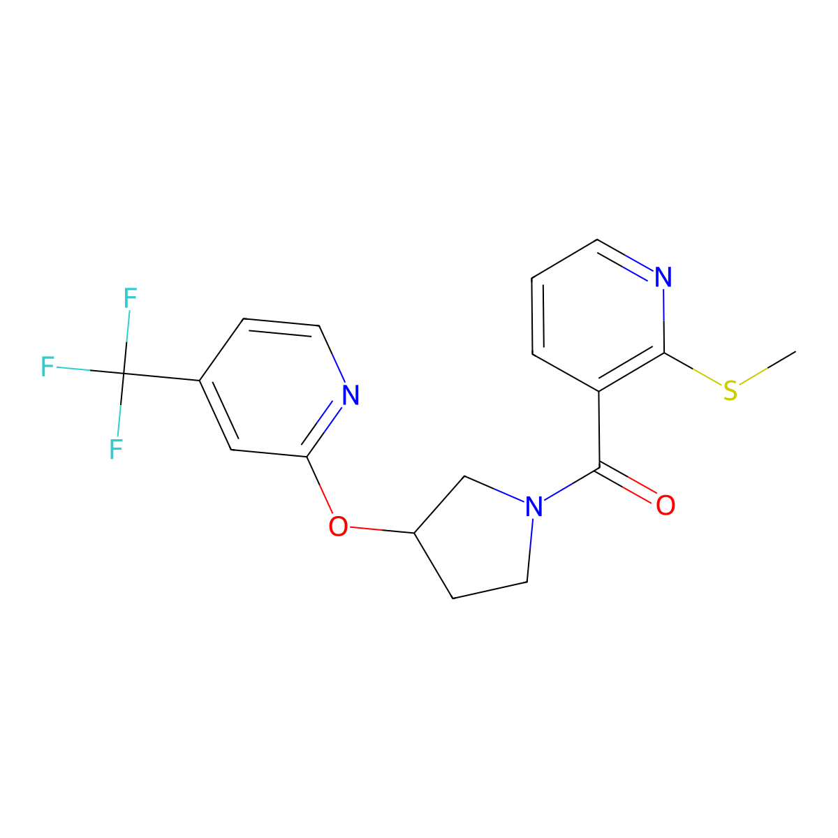 (2-(Methylthio)pyridin-3-yl)(3-((4-(trifluoromethyl)pyridin-2-yl)oxy)pyrrolidin-1-yl)methanone molecular structure, CAS 2034363-93-2