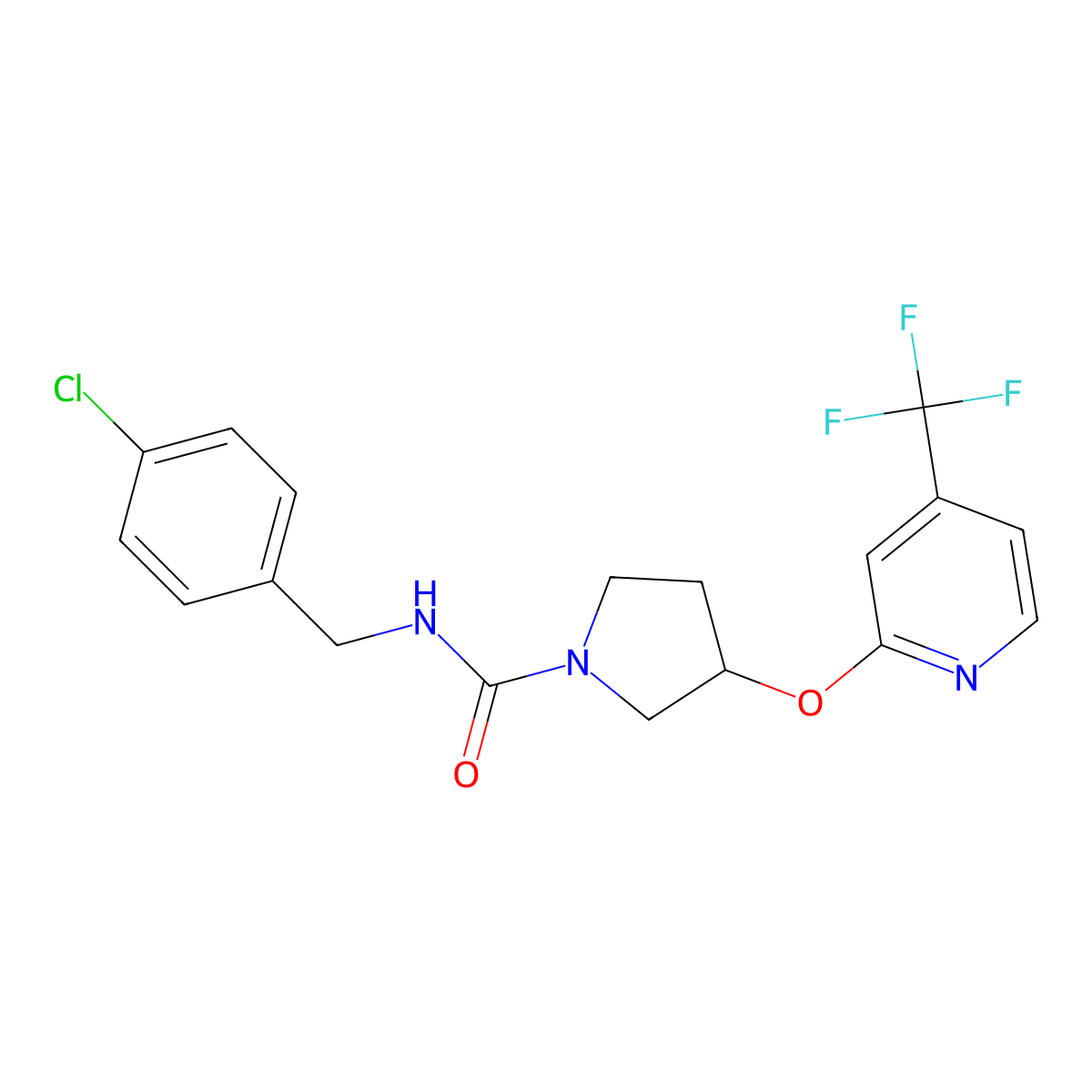 N-(4-chlorobenzyl)-3-((4-(trifluoromethyl)pyridin-2-yl)oxy)pyrrolidine-1-carboxamide molecular structure, CAS 2034364-03-7