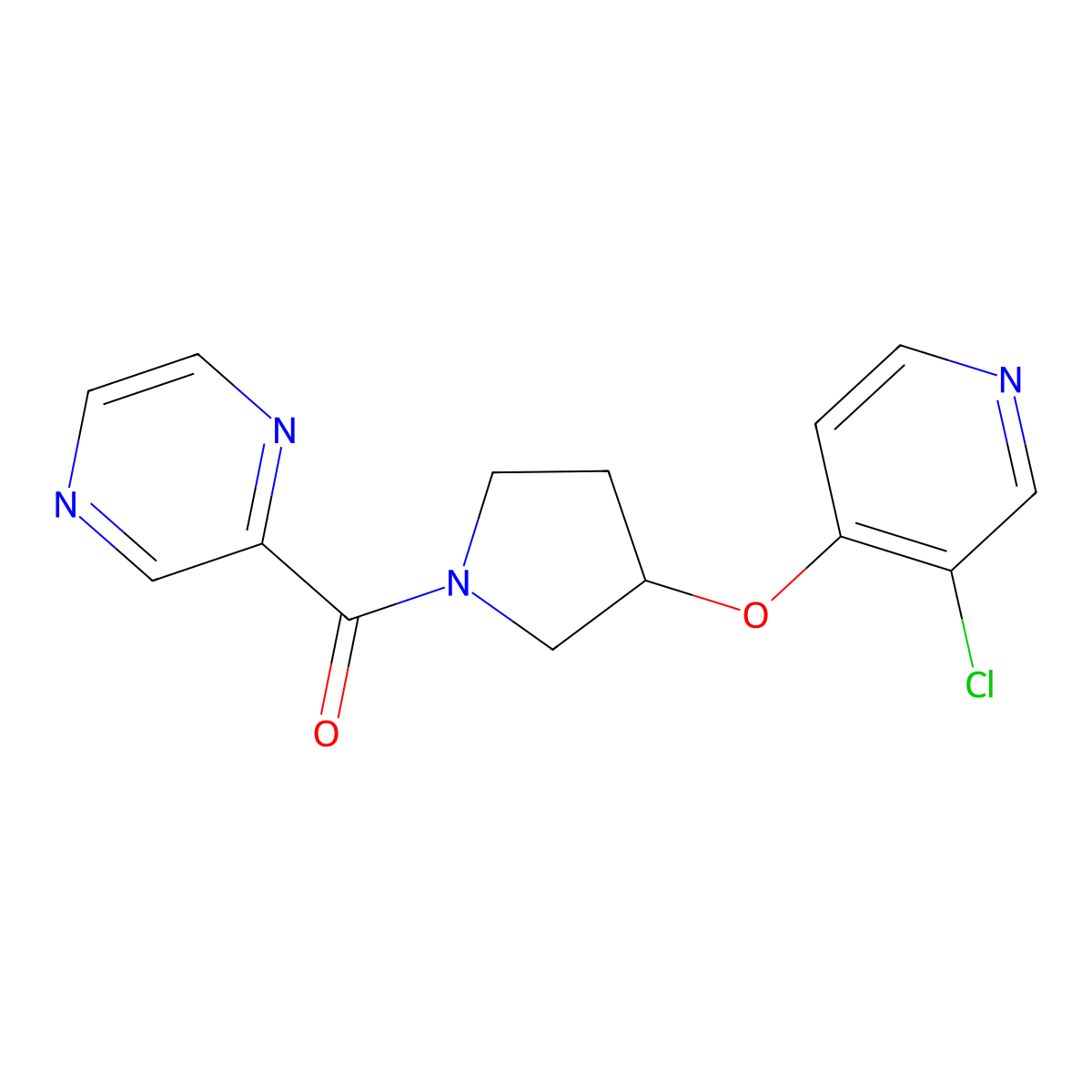 (3-((3-Chloropyridin-4-yl)oxy)pyrrolidin-1-yl)(pyrazin-2-yl)methanone molecular structure, CAS 2034364-08-2