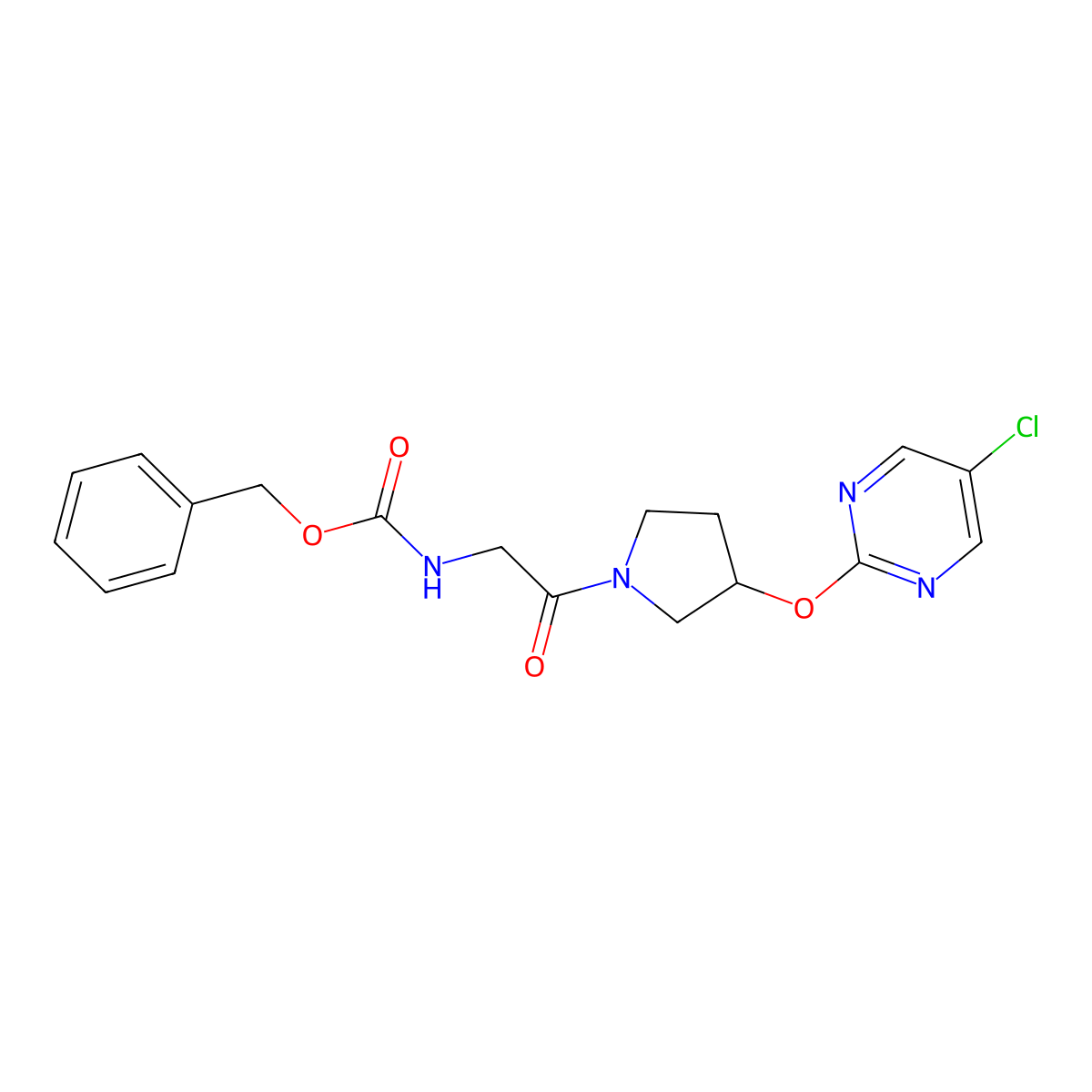 Benzyl (2-(3-((5-chloropyrimidin-2-yl)oxy)pyrrolidin-1-yl)-2-oxoethyl)carbamate molecular structure, CAS 2034364-11-7