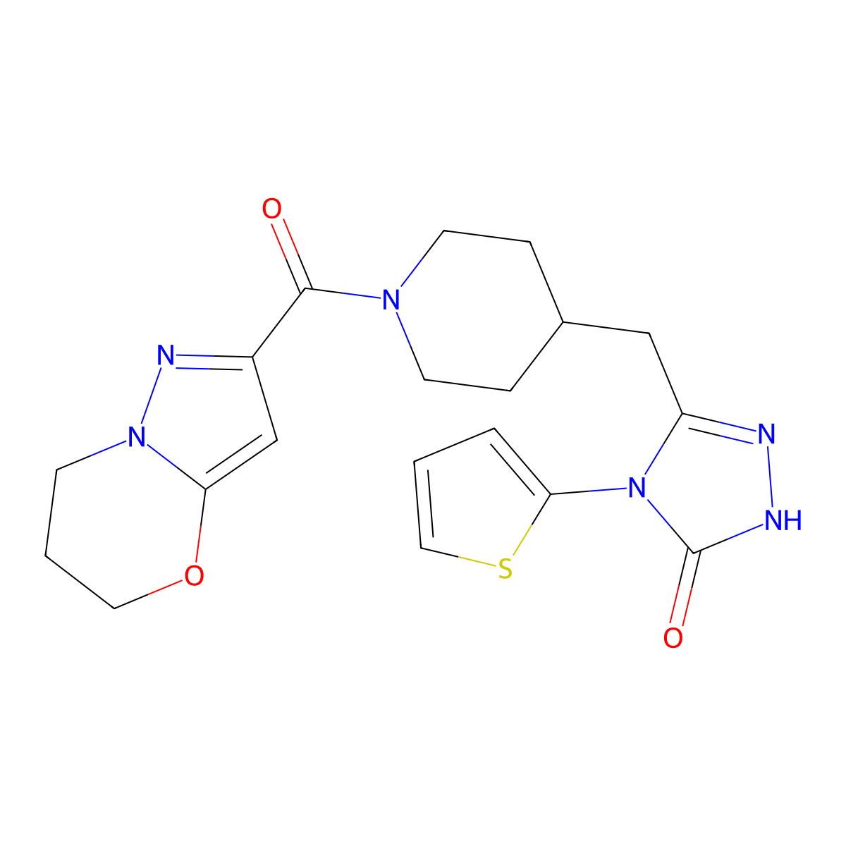 3-((1-(6,7-dihydro-5H-pyrazolo[5,1-b][1,3]oxazine-2-carbonyl)piperidin-4-yl)methyl)-4-(thiophen-2-yl)-1H-1,2,4-triazol-5(4H)-one molecular structure, CAS 2034364-12-8