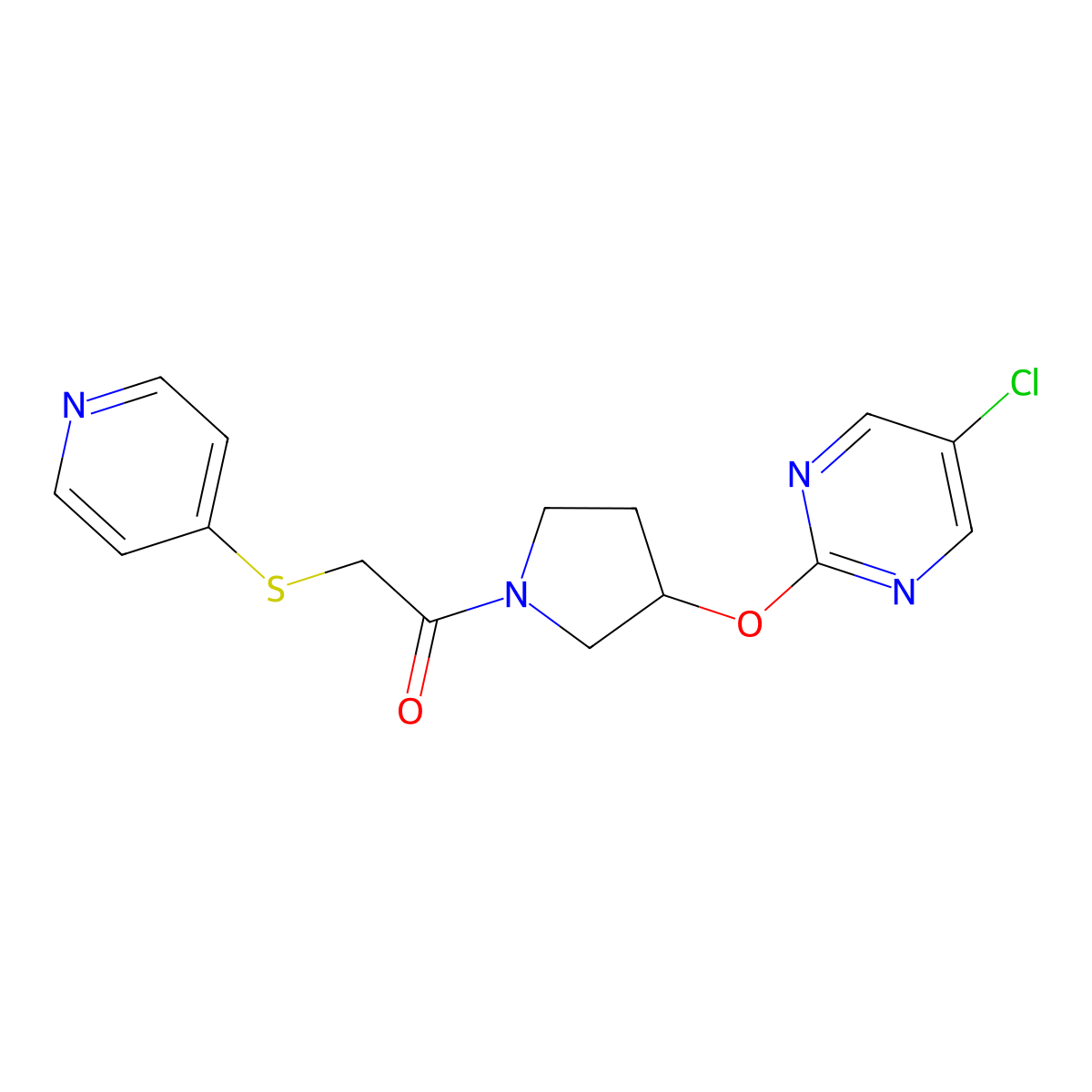 1-(3-((5-Chloropyrimidin-2-yl)oxy)pyrrolidin-1-yl)-2-(pyridin-4-ylthio)ethanone molecular structure, CAS 2034364-18-4