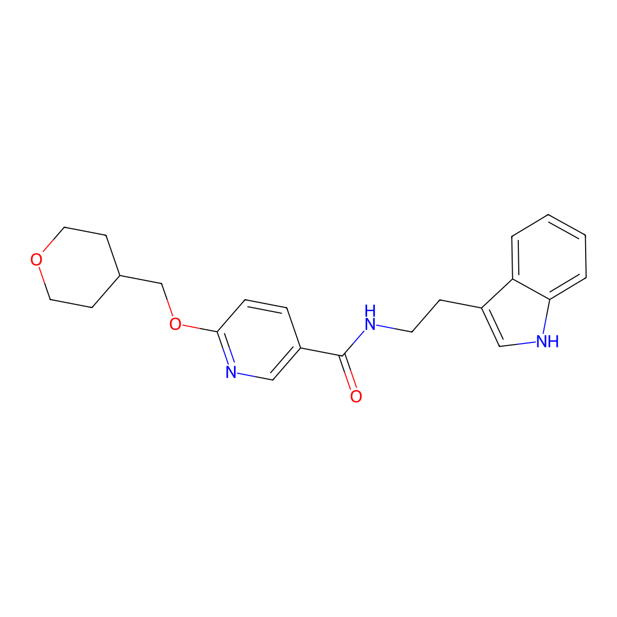 N-(2-(1H-indol-3-yl)ethyl)-6-((tetrahydro-2H-pyran-4-yl)methoxy)nicotinamide molecular structure, CAS 2034364-21-9