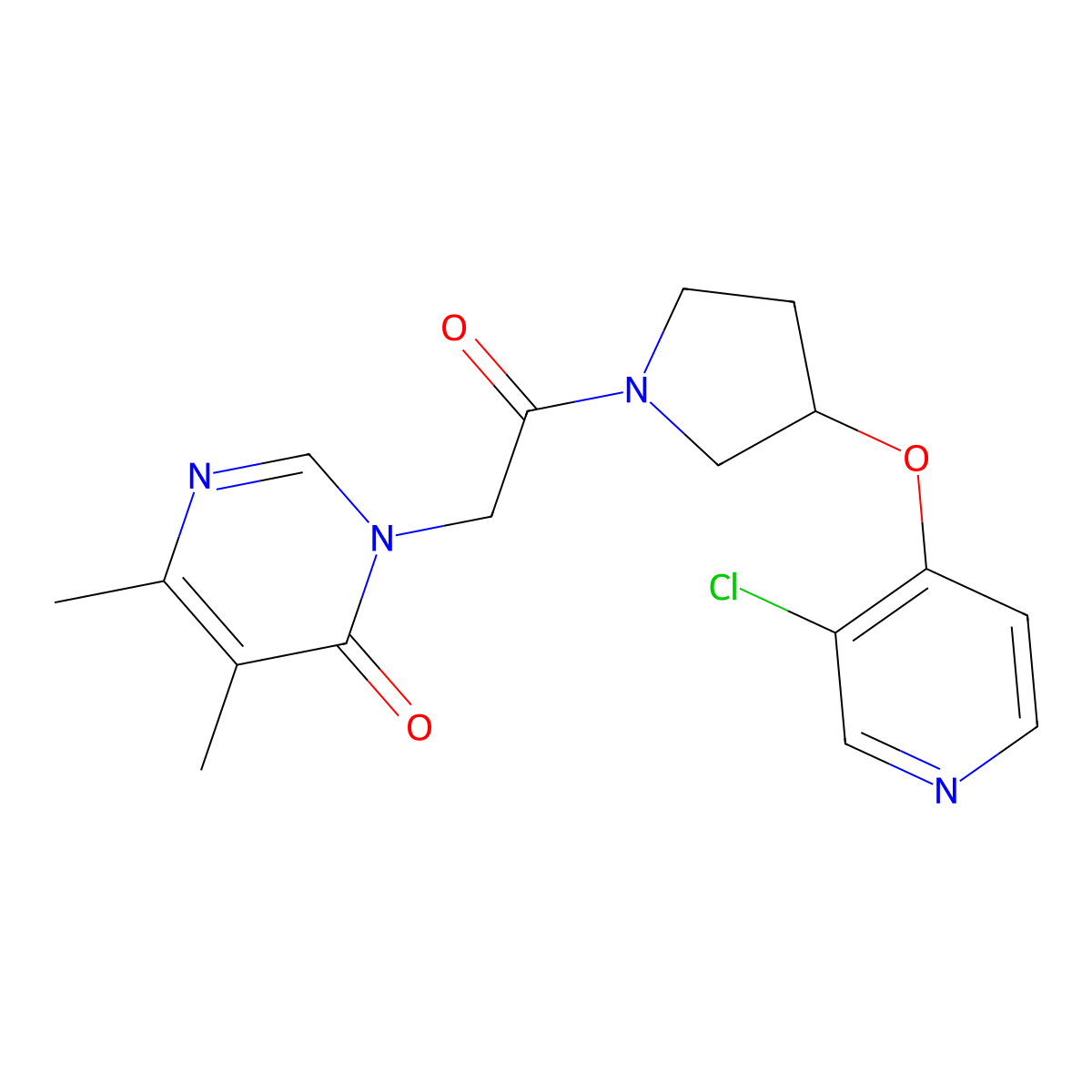 3-(2-(3-((3-chloropyridin-4-yl)oxy)pyrrolidin-1-yl)-2-oxoethyl)-5,6-dimethylpyrimidin-4(3H)-one molecular structure, CAS 2034364-27-5