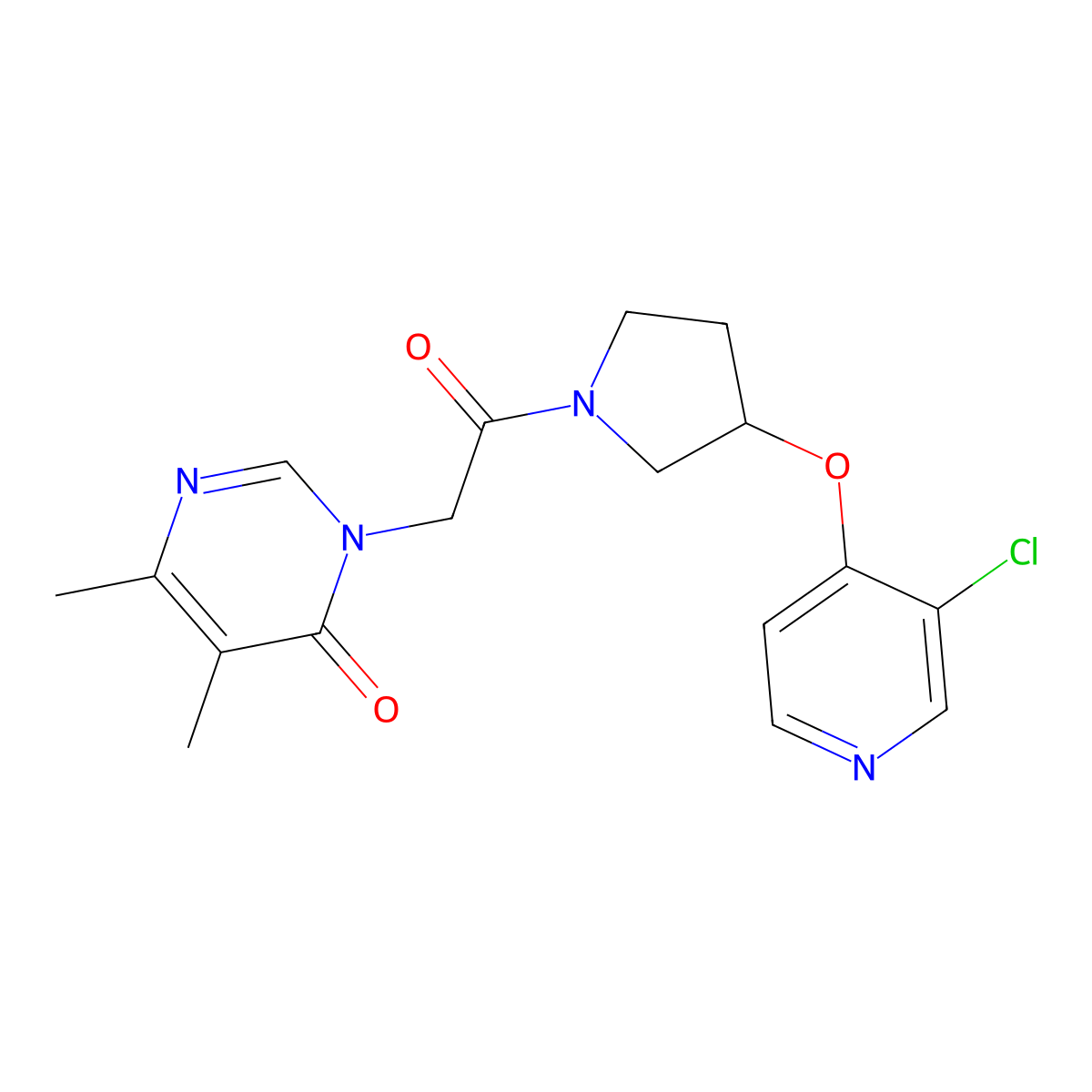 3-(2-(3-((3-chloropyridin-4-yl)oxy)pyrrolidin-1-yl)-2-oxoethyl)-5,6-dimethylpyrimidin-4(3H)-one molecular structure, CAS 2034364-27-5