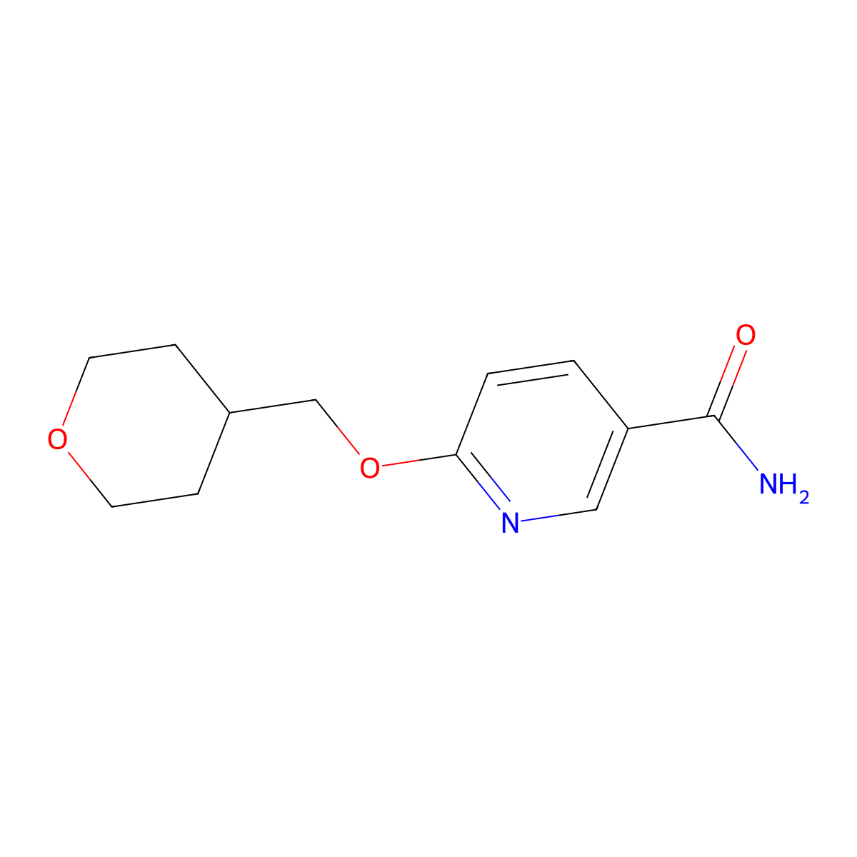 6-((tetrahydro-2H-pyran-4-yl)methoxy)nicotinamide molecular structure, CAS 2034364-29-7