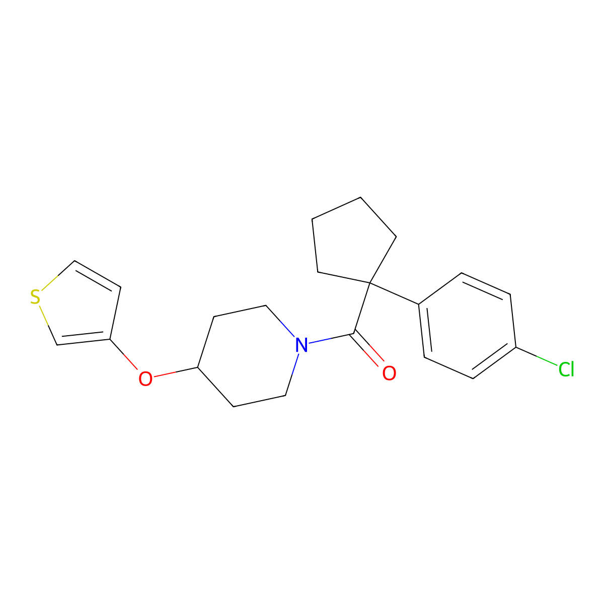 (1-(4-Chlorophenyl)cyclopentyl)(4-(thiophen-3-yloxy)piperidin-1-yl)methanone molecular structure, CAS 2034364-31-1