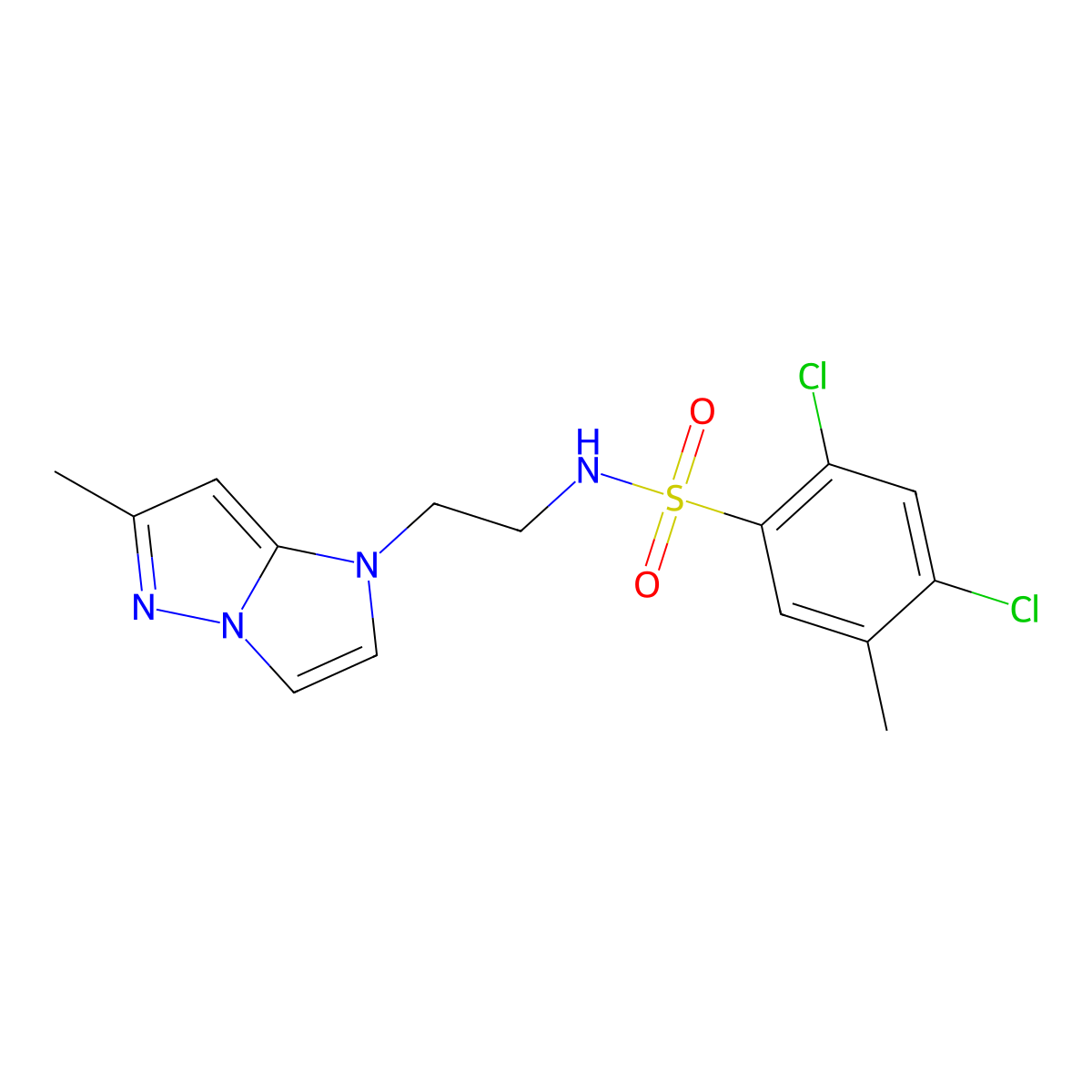 2,4-dichloro-5-methyl-N-(2-(6-methyl-1H-imidazo[1,2-b]pyrazol-1-yl)ethyl)benzenesulfonamide molecular structure, CAS 2034364-35-5