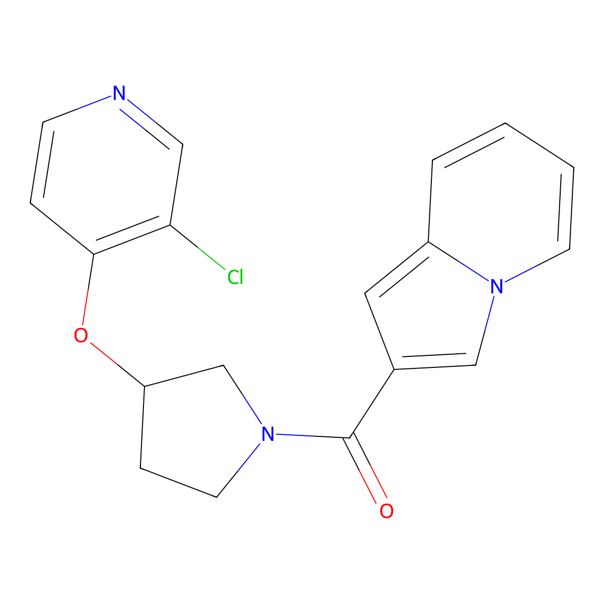 (3-((3-Chloropyridin-4-yl)oxy)pyrrolidin-1-yl)(indolizin-2-yl)methanone molecular structure, CAS 2034364-37-7