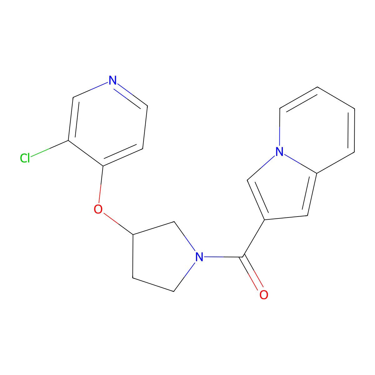 (3-((3-Chloropyridin-4-yl)oxy)pyrrolidin-1-yl)(indolizin-2-yl)methanone molecular structure, CAS 2034364-37-7