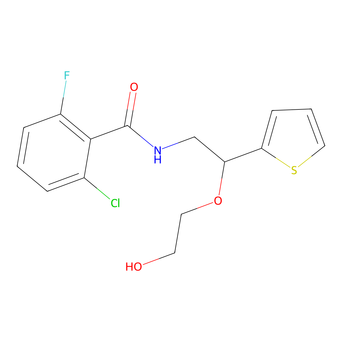 2-chloro-6-fluoro-N-(2-(2-hydroxyethoxy)-2-(thiophen-2-yl)ethyl)benzamide molecular structure, CAS 2034364-44-6