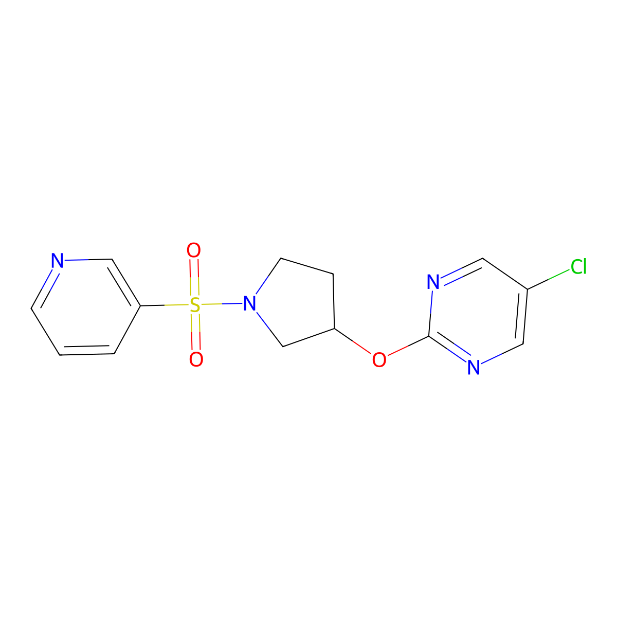 5-Chloro-2-((1-(pyridin-3-ylsulfonyl)pyrrolidin-3-yl)oxy)pyrimidine molecular structure, CAS 2034364-49-1