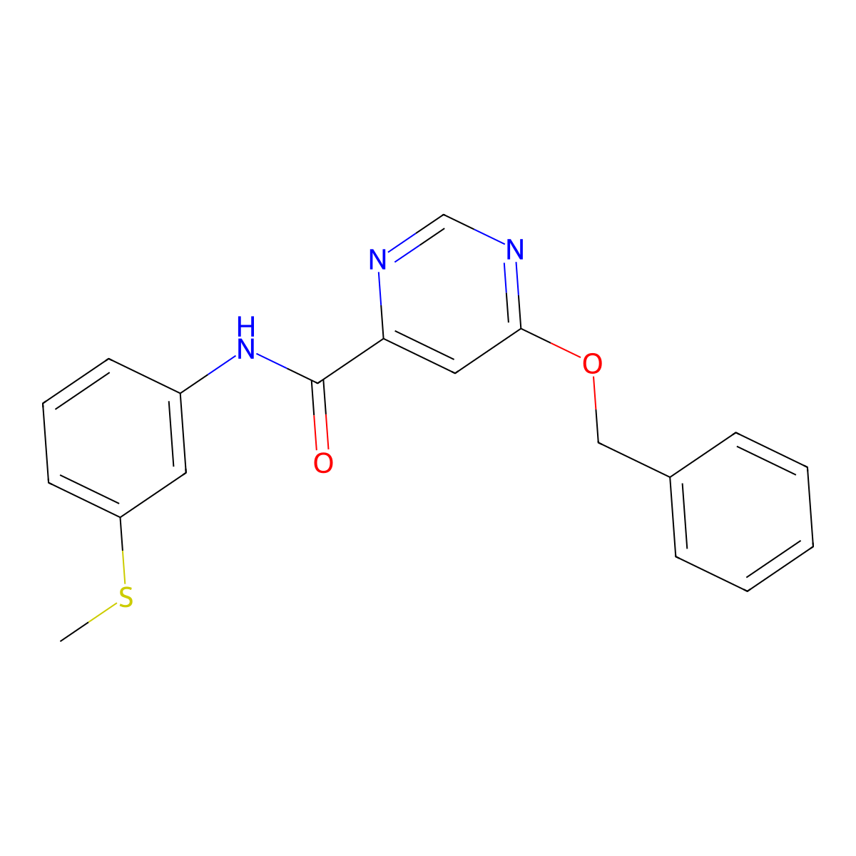 6-(benzyloxy)-N-(3-(methylthio)phenyl)pyrimidine-4-carboxamide molecular structure, CAS 2034364-50-4