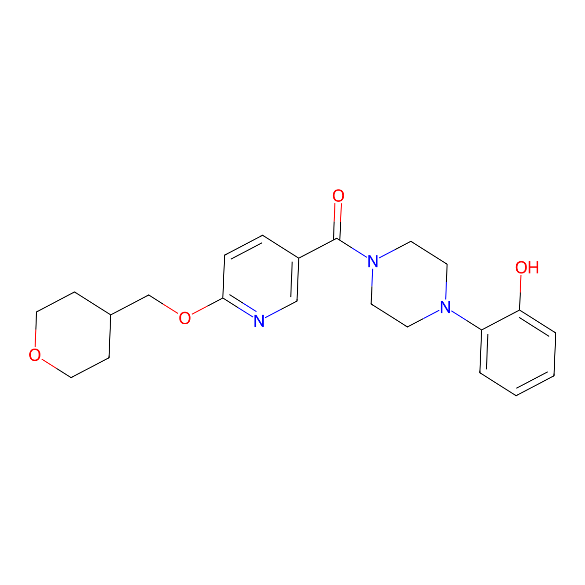 (4-(2-hydroxyphenyl)piperazin-1-yl)(6-((tetrahydro-2H-pyran-4-yl)methoxy)pyridin-3-yl)methanone molecular structure, CAS 2034364-51-5