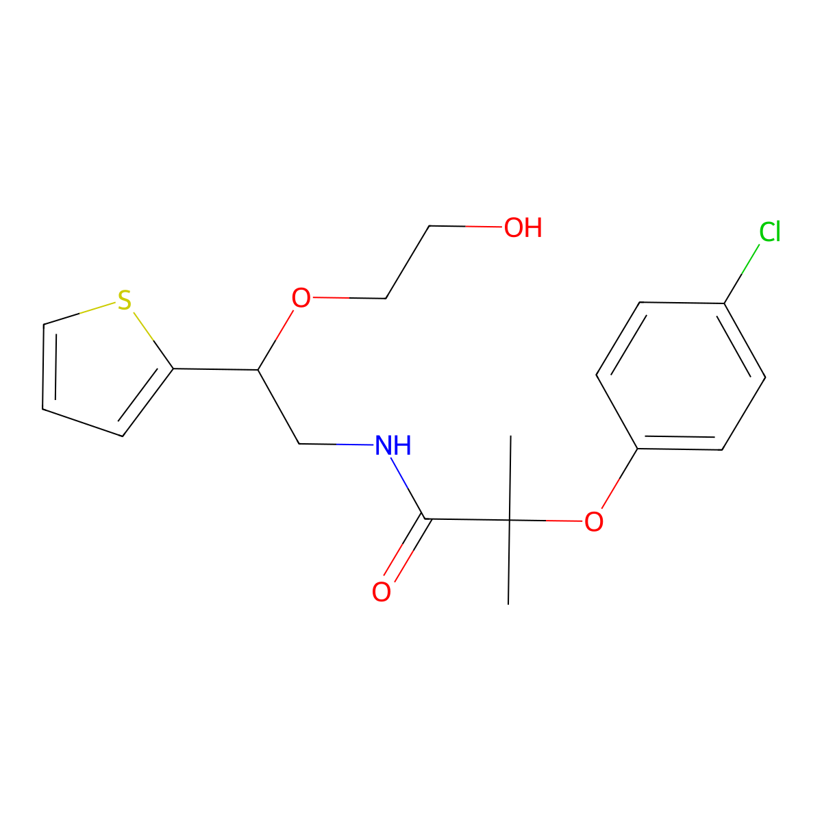 2-(4-chlorophenoxy)-N-[2-(2-hydroxyethoxy)-2-(thiophen-2-yl)ethyl]-2-methylpropanamide molecular structure, CAS 2034364-53-7