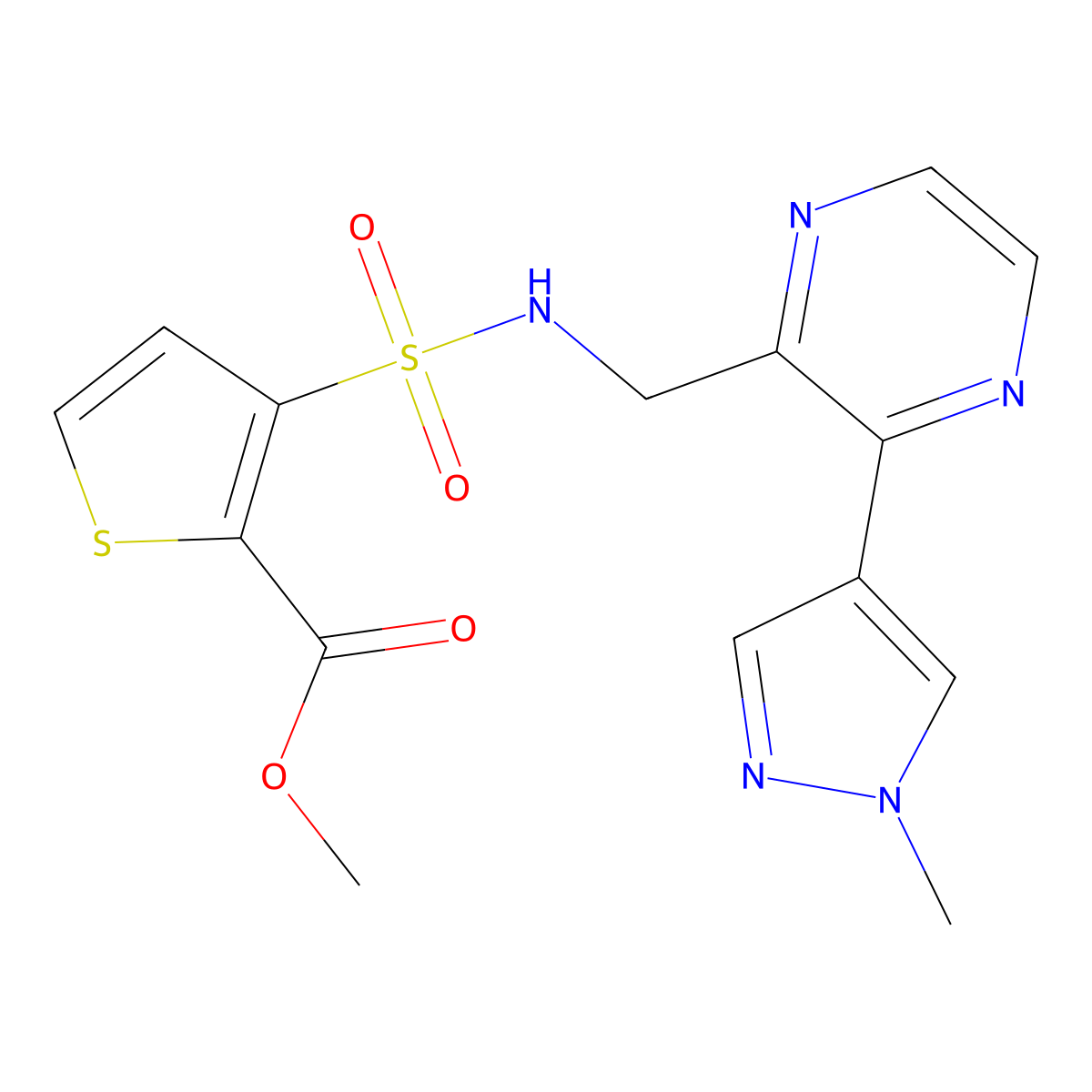 methyl 3-(N-((3-(1-methyl-1H-pyrazol-4-yl)pyrazin-2-yl)methyl)sulfamoyl)thiophene-2-carboxylate molecular structure, CAS 2034364-54-8