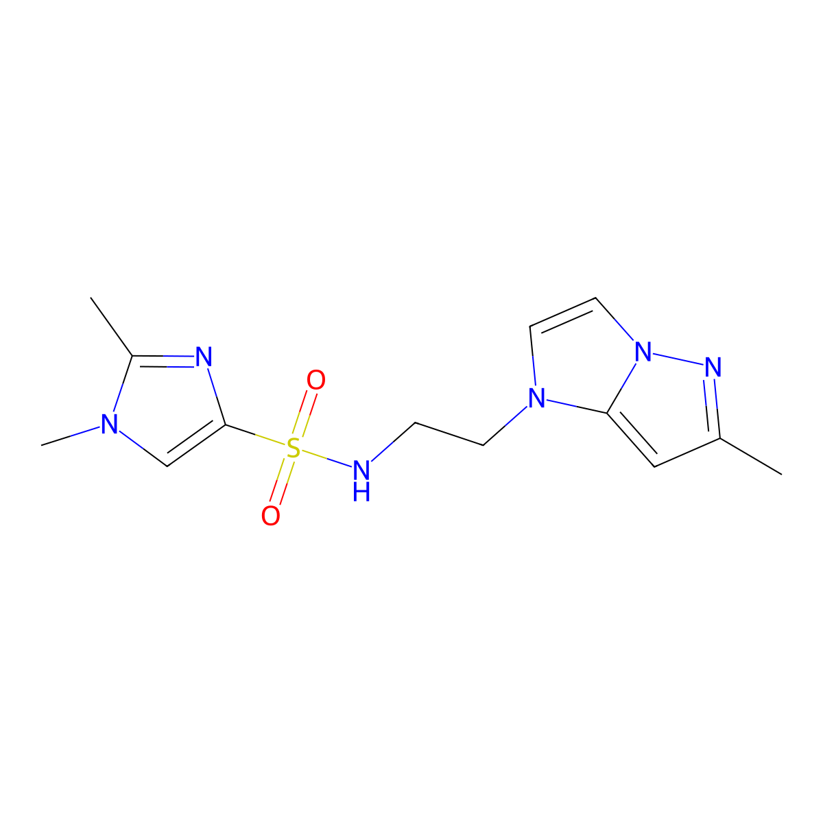 1,2-dimethyl-N-(2-(6-methyl-1H-imidazo[1,2-b]pyrazol-1-yl)ethyl)-1H-imidazole-4-sulfonamide molecular structure, CAS 2034364-55-9