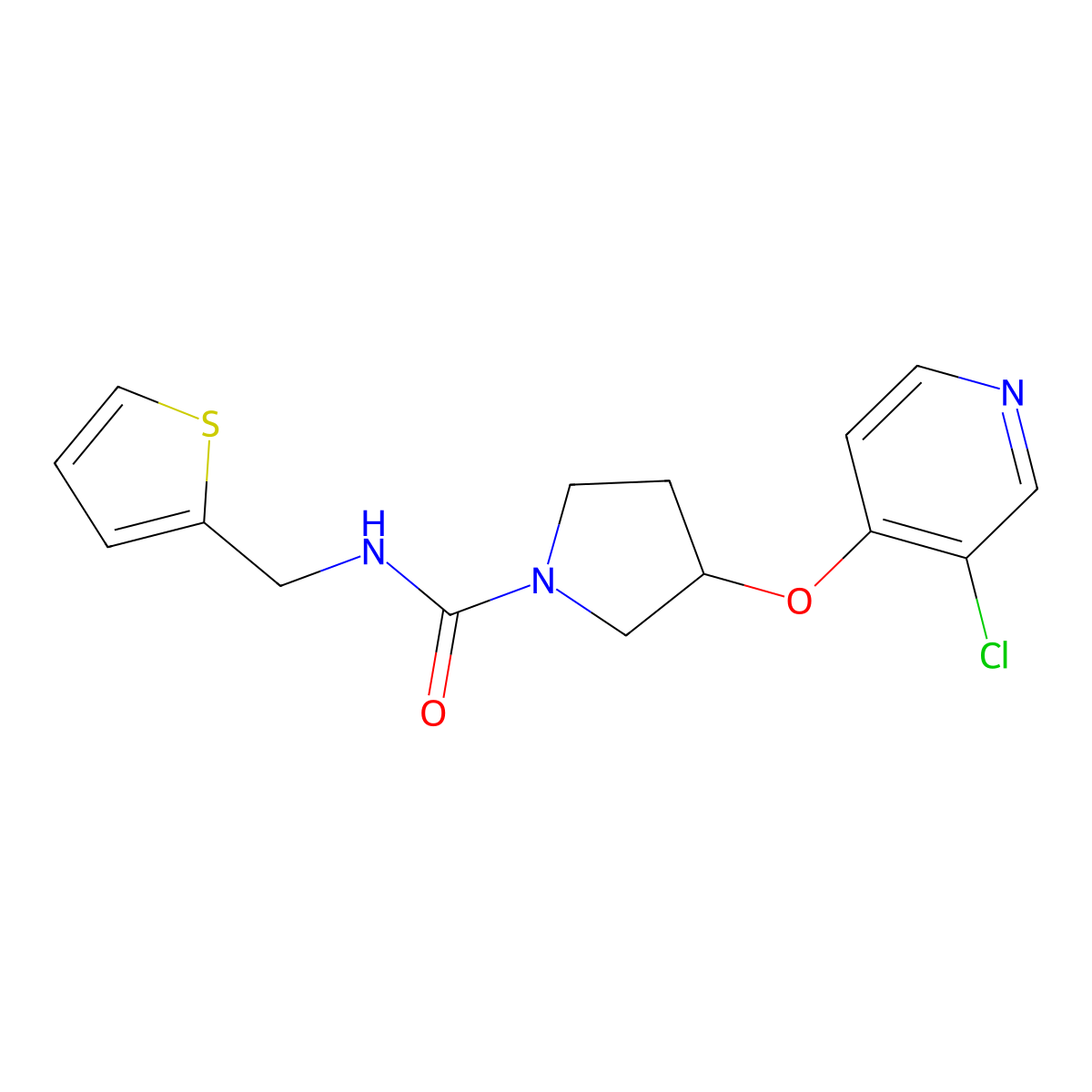 3-((3-chloropyridin-4-yl)oxy)-N-(thiophen-2-ylmethyl)pyrrolidine-1-carboxamide molecular structure, CAS 2034364-56-0