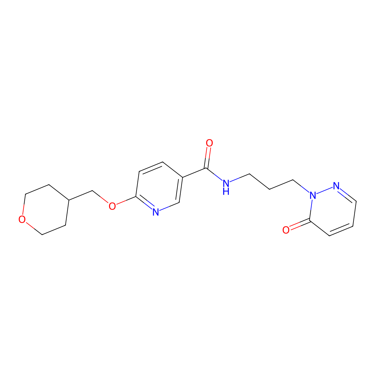 N-(3-(6-oxopyridazin-1(6H)-yl)propyl)-6-((tetrahydro-2H-pyran-4-yl)methoxy)nicotinamide molecular structure, CAS 2034364-61-7