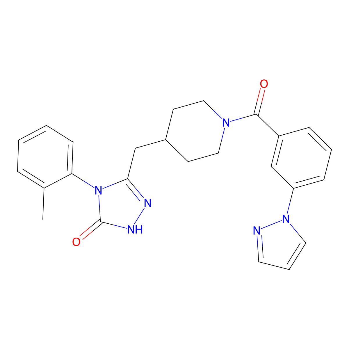 3-((1-(3-(1H-pyrazol-1-yl)benzoyl)piperidin-4-yl)methyl)-4-(o-tolyl)-1H-1,2,4-triazol-5(4H)-one molecular structure, CAS 2034364-63-9