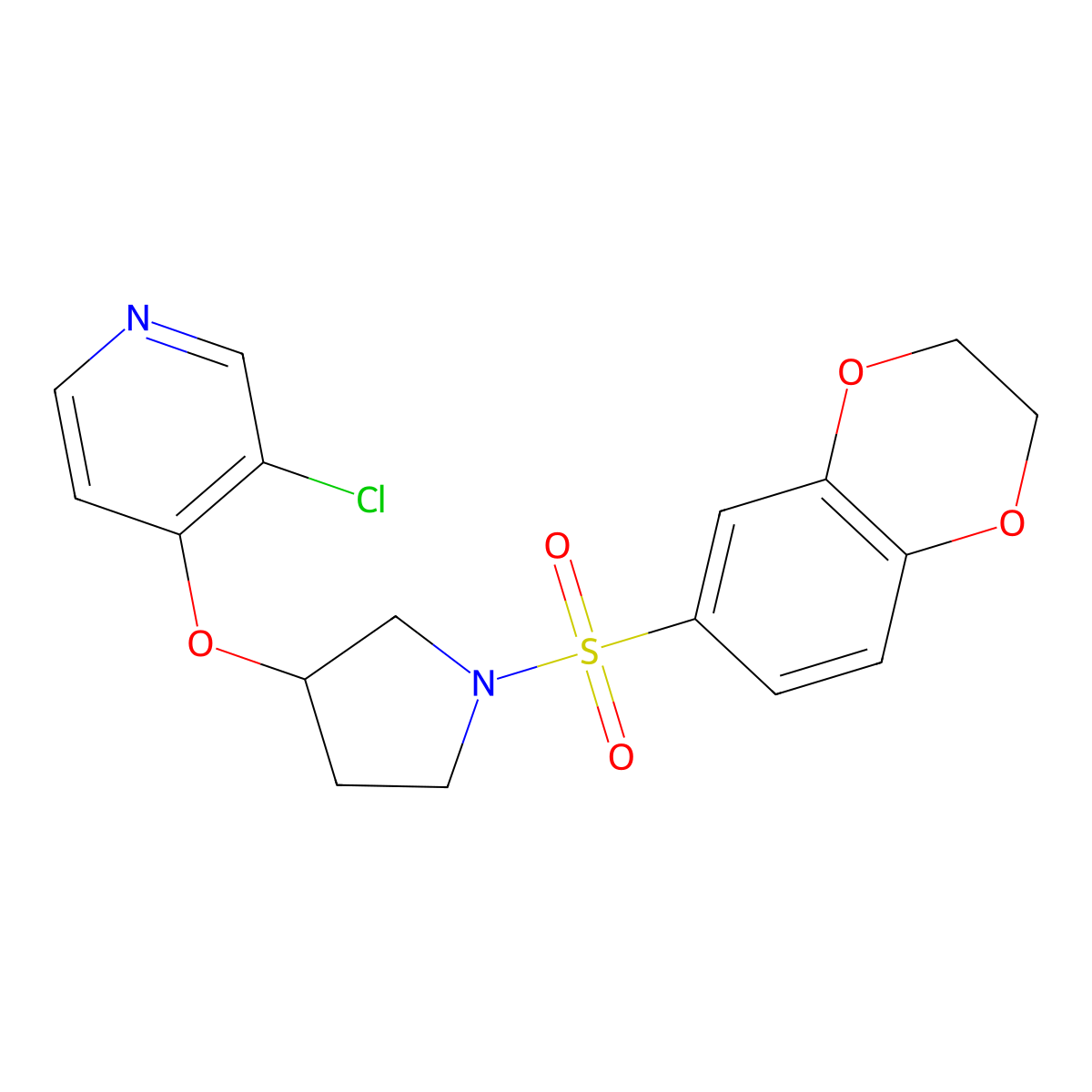 3-Chloro-4-((1-((2,3-dihydrobenzo[b][1,4]dioxin-6-yl)sulfonyl)pyrrolidin-3-yl)oxy)pyridine molecular structure, CAS 2034364-65-1
