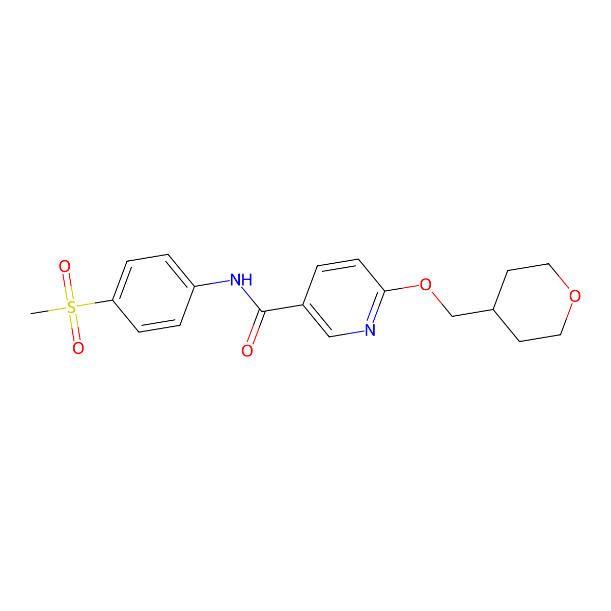 N-(4-(methylsulfonyl)phenyl)-6-((tetrahydro-2H-pyran-4-yl)methoxy)nicotinamide molecular structure, CAS 2034364-67-3