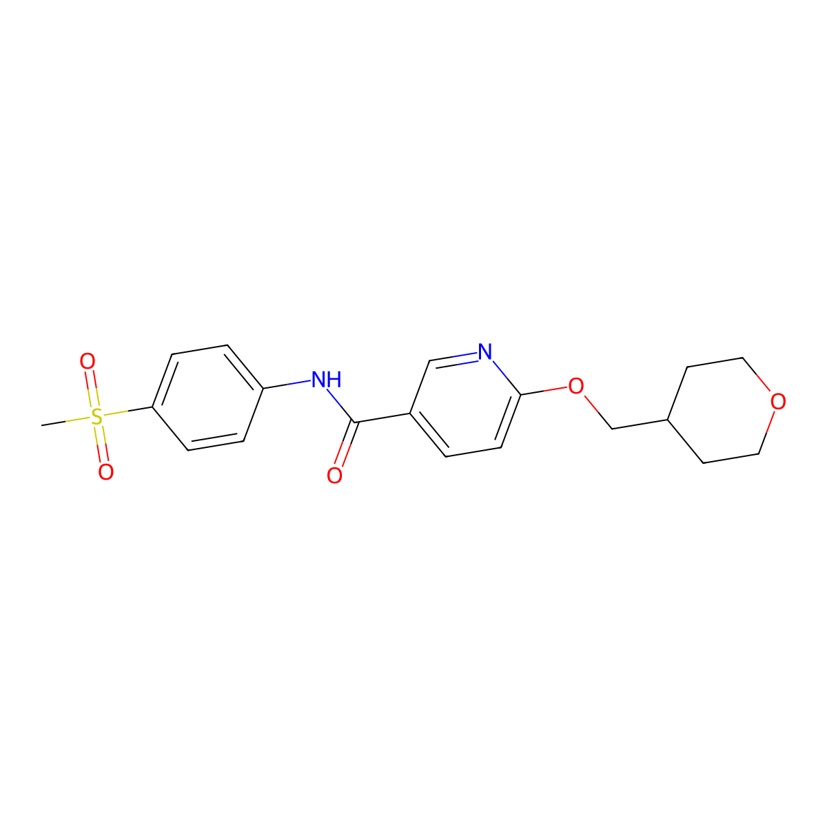 N-(4-(methylsulfonyl)phenyl)-6-((tetrahydro-2H-pyran-4-yl)methoxy)nicotinamide molecular structure, CAS 2034364-67-3