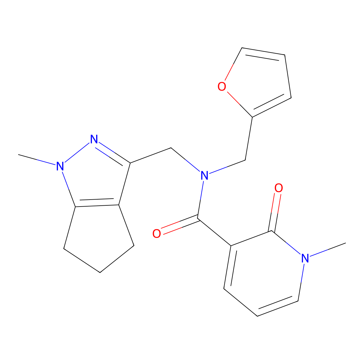 N-(furan-2-ylmethyl)-1-methyl-N-((1-methyl-1,4,5,6-tetrahydrocyclopenta[c]pyrazol-3-yl)methyl)-2-oxo-1,2-dihydropyridine-3-carboxamide molecular structure, CAS 2034364-68-4