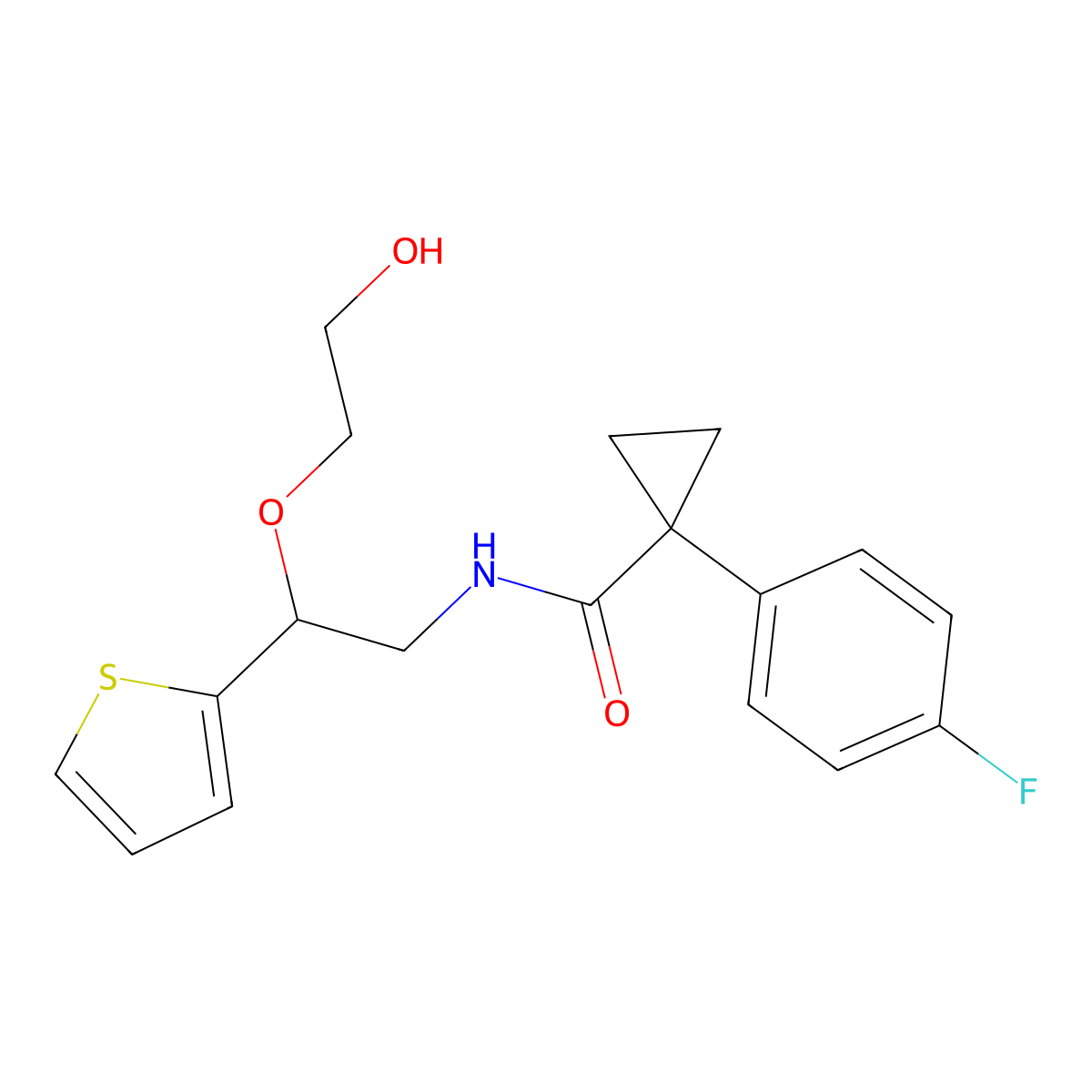 1-(4-fluorophenyl)-N-(2-(2-hydroxyethoxy)-2-(thiophen-2-yl)ethyl)cyclopropanecarboxamide molecular structure, CAS 2034364-69-5