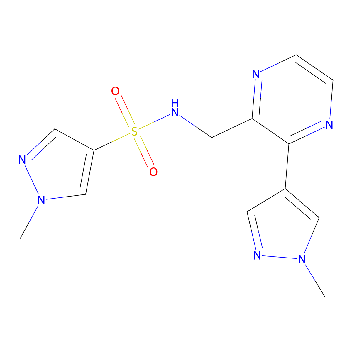 1-methyl-N-{[3-(1-methyl-1H-pyrazol-4-yl)pyrazin-2-yl]methyl}-1H-pyrazole-4-sulfonamide molecular structure, CAS 2034364-71-9