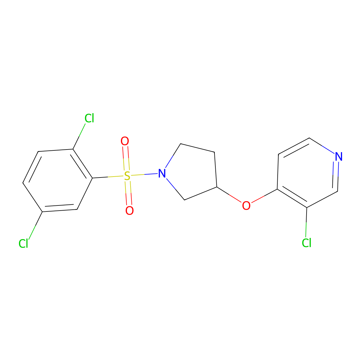 3-Chloro-4-((1-((2,5-dichlorophenyl)sulfonyl)pyrrolidin-3-yl)oxy)pyridine molecular structure, CAS 2034364-72-0
