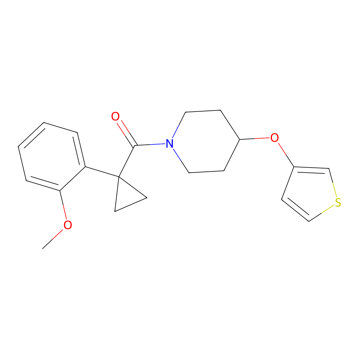 (1-(2-Methoxyphenyl)cyclopropyl)(4-(thiophen-3-yloxy)piperidin-1-yl)methanone molecular structure, CAS 2034364-78-6