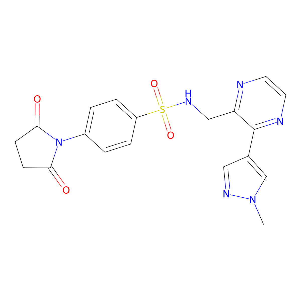 4-(2,5-dioxopyrrolidin-1-yl)-N-((3-(1-methyl-1H-pyrazol-4-yl)pyrazin-2-yl)methyl)benzenesulfonamide molecular structure, CAS 2034364-85-5