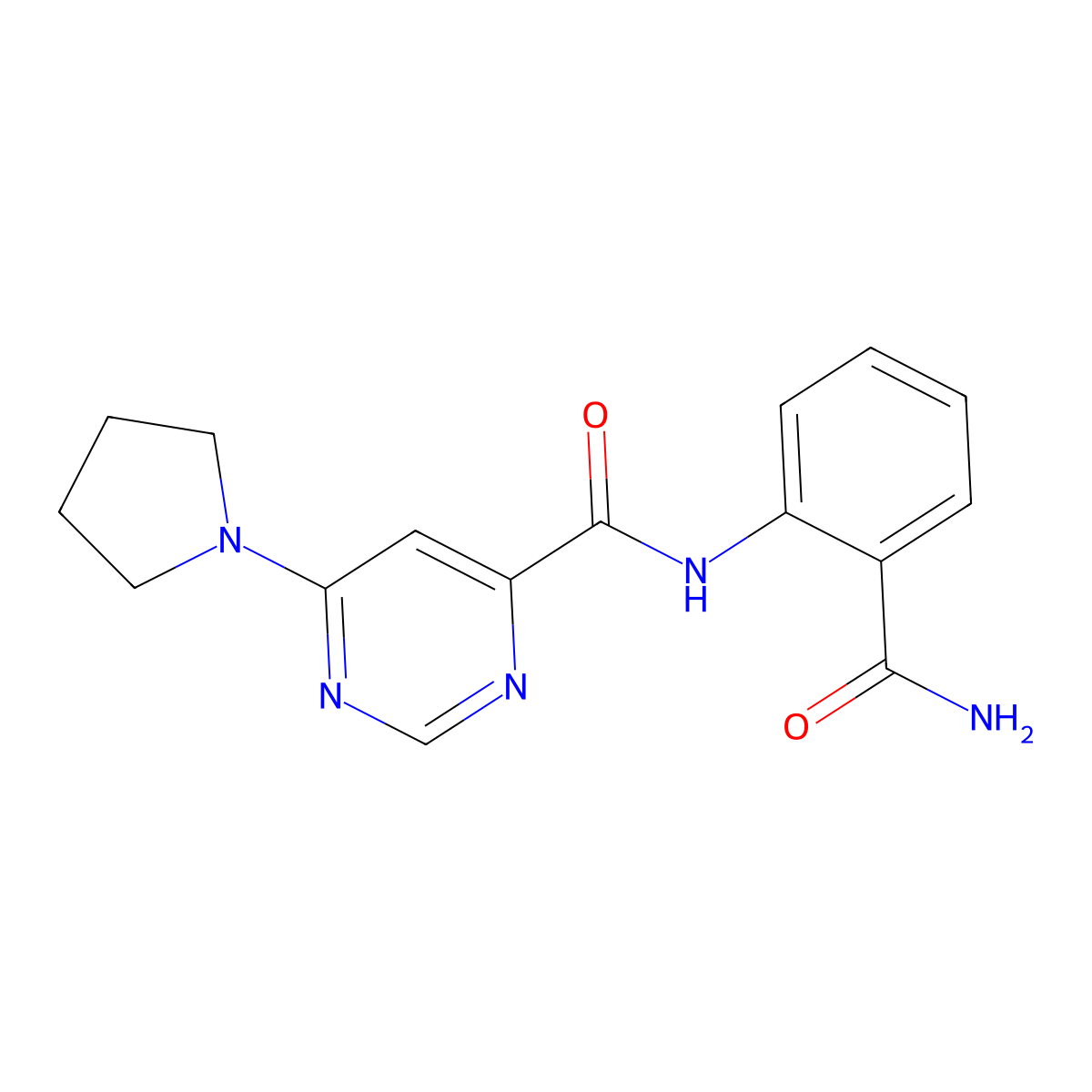 N-(2-carbamoylphenyl)-6-(pyrrolidin-1-yl)pyrimidine-4-carboxamide molecular structure, CAS 2034364-89-9