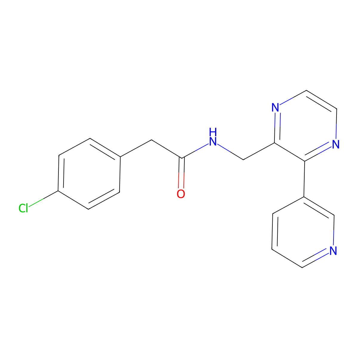 2-(4-chlorophenyl)-N-{[3-(pyridin-3-yl)pyrazin-2-yl]methyl}acetamide molecular structure, CAS 2034364-91-3