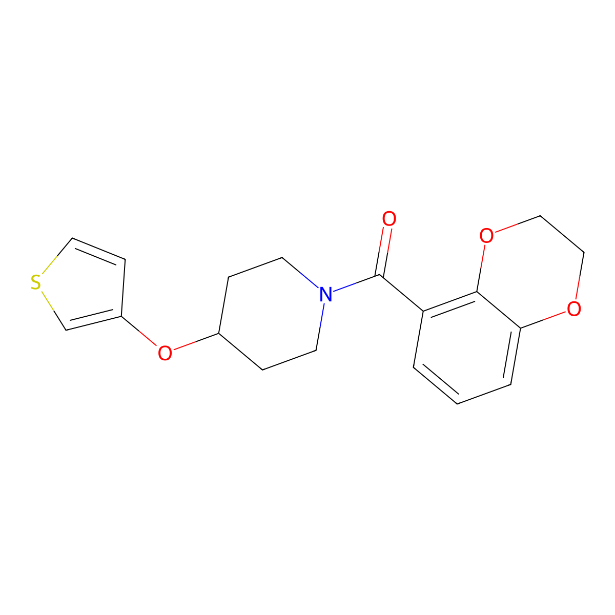 (2,3-Dihydrobenzo[b][1,4]dioxin-5-yl)(4-(thiophen-3-yloxy)piperidin-1-yl)methanone molecular structure, CAS 2034364-93-5