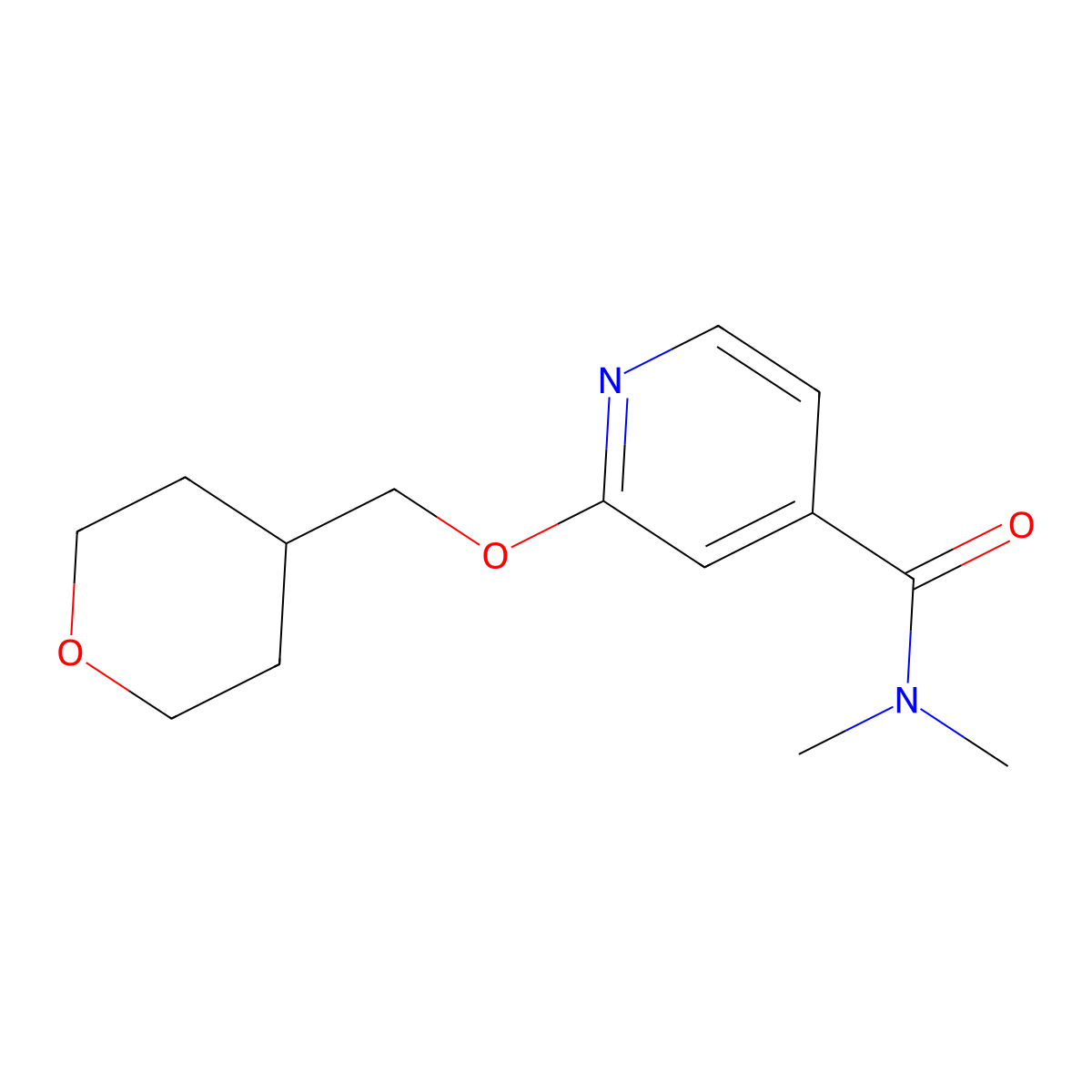 N,N-dimethyl-2-((tetrahydro-2H-pyran-4-yl)methoxy)isonicotinamide molecular structure, CAS 2034364-94-6