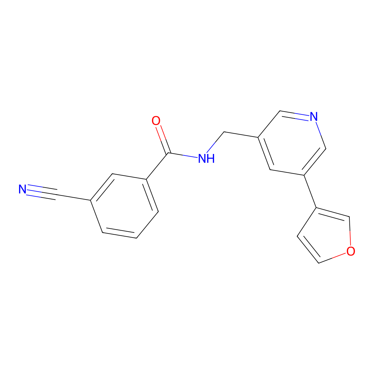 3-cyano-N-((5-(furan-3-yl)pyridin-3-yl)methyl)benzamide molecular structure, CAS 2034365-02-9