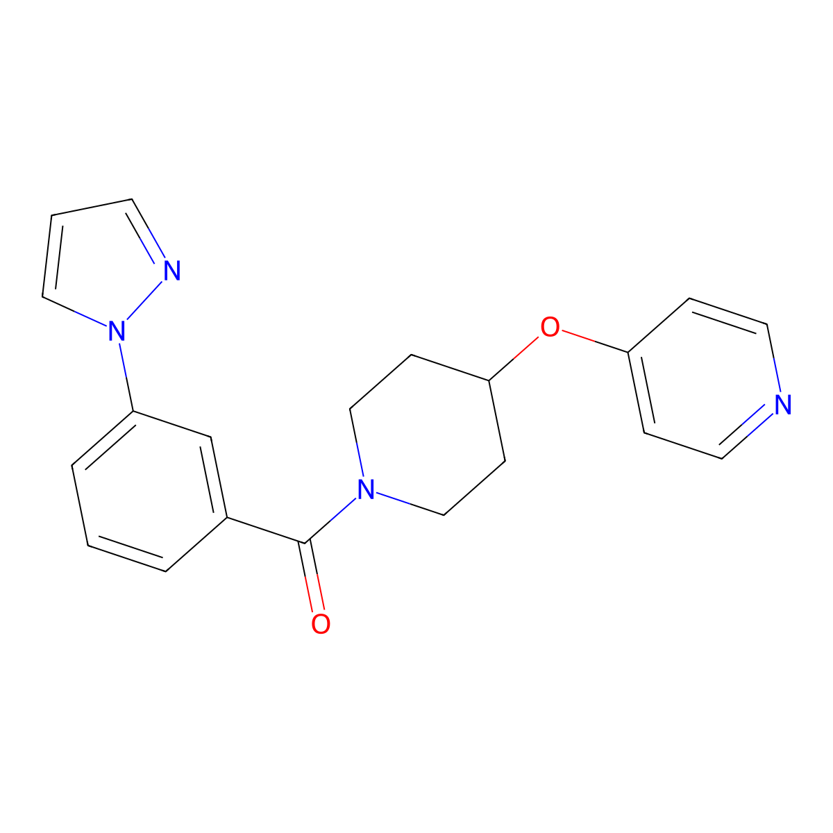 (3-(1H-pyrazol-1-yl)phenyl)(4-(pyridin-4-yloxy)piperidin-1-yl)methanone molecular structure, CAS 2034365-03-0