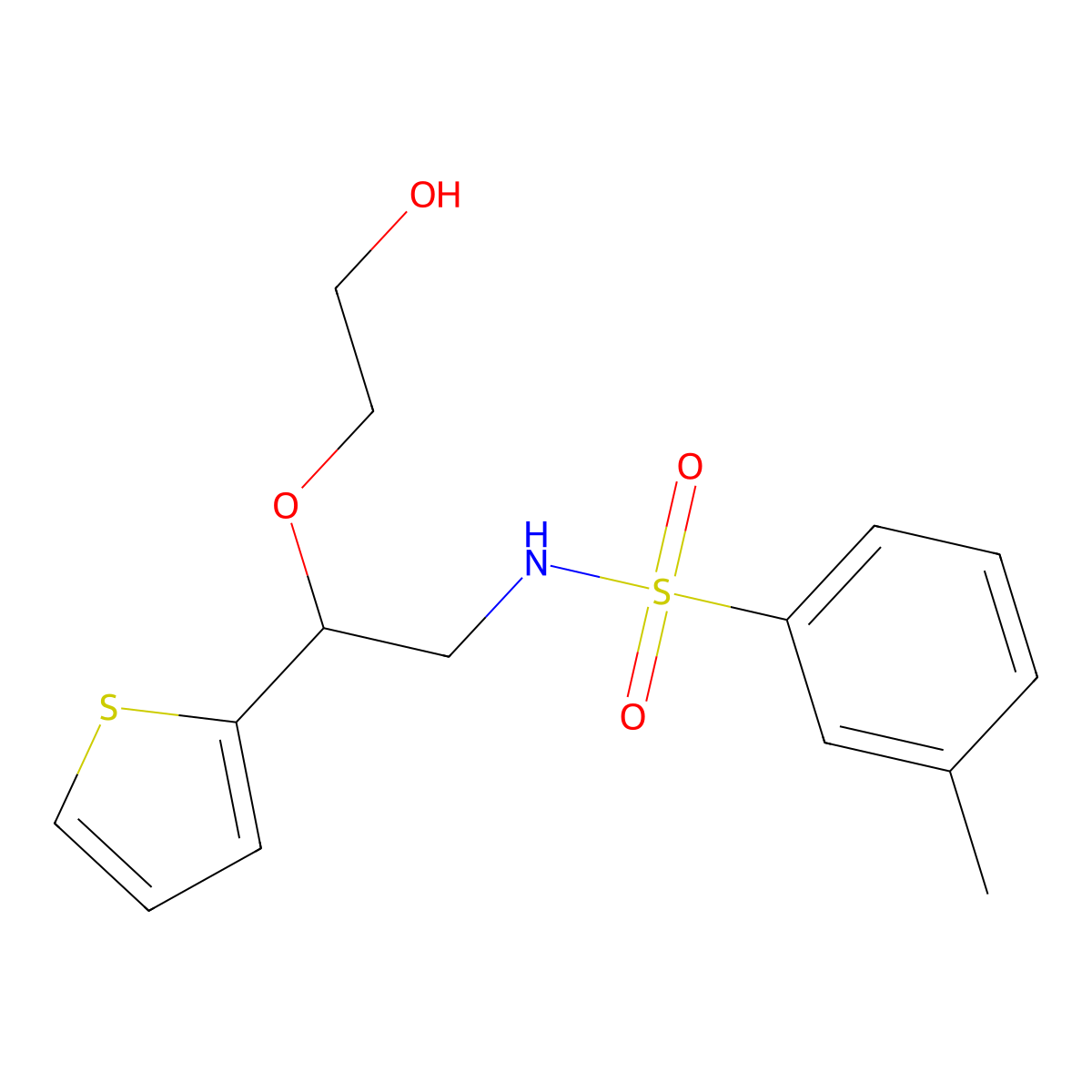 N-(2-(2-hydroxyethoxy)-2-(thiophen-2-yl)ethyl)-3-methylbenzenesulfonamide molecular structure, CAS 2034365-06-3
