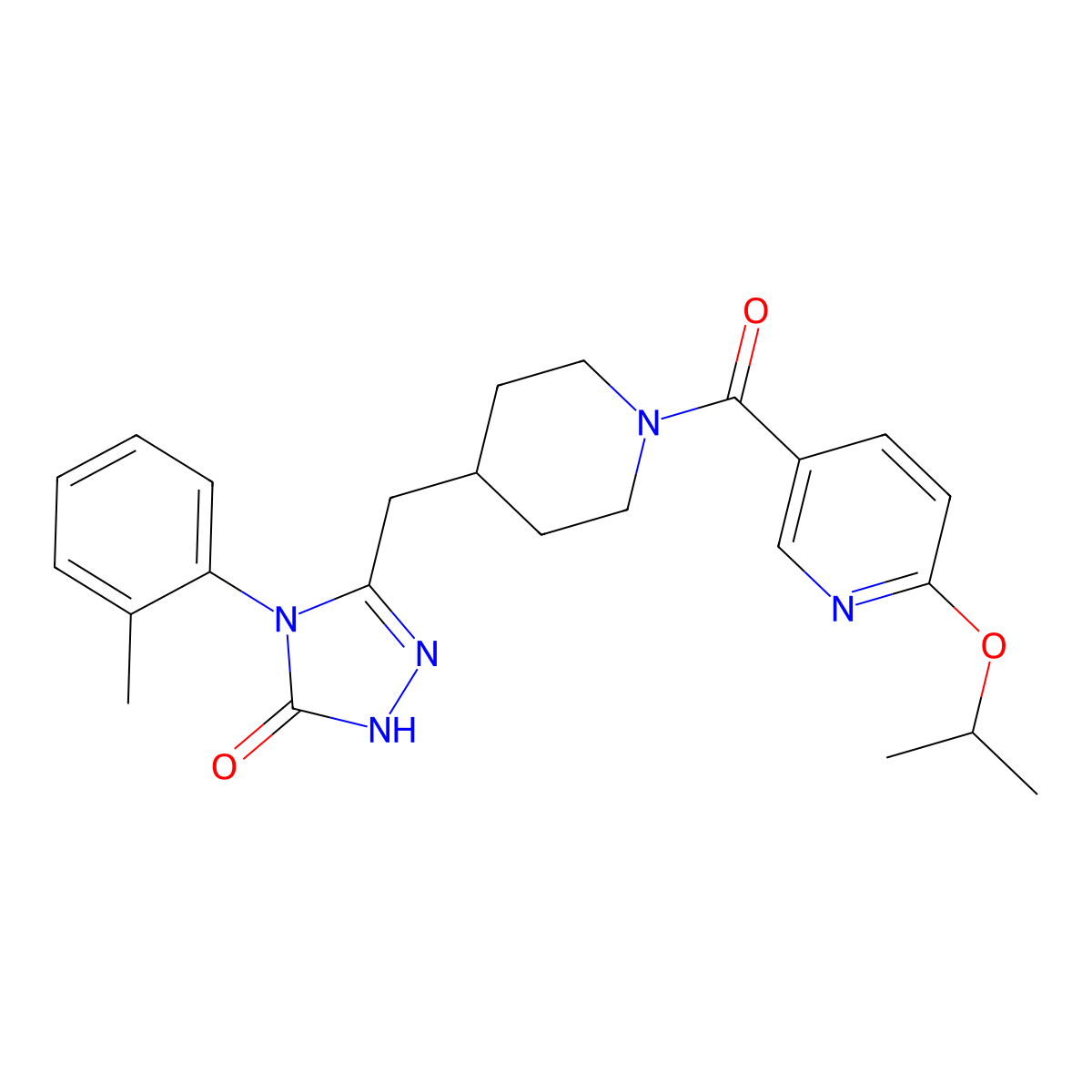 3-((1-(6-isopropoxynicotinoyl)piperidin-4-yl)methyl)-4-(o-tolyl)-1H-1,2,4-triazol-5(4H)-one molecular structure, CAS 2034365-07-4