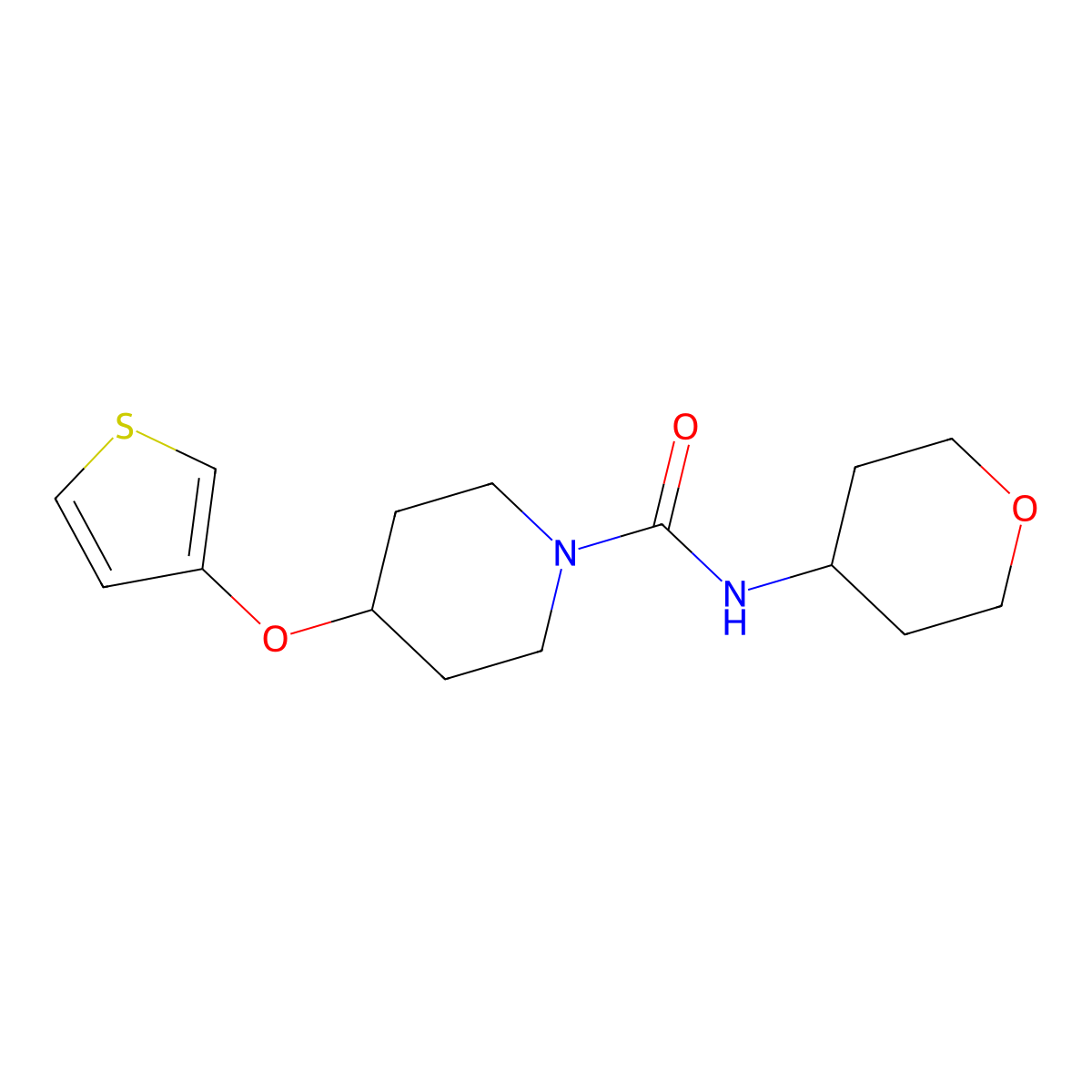 N-(tetrahydro-2H-pyran-4-yl)-4-(thiophen-3-yloxy)piperidine-1-carboxamide molecular structure, CAS 2034365-08-5