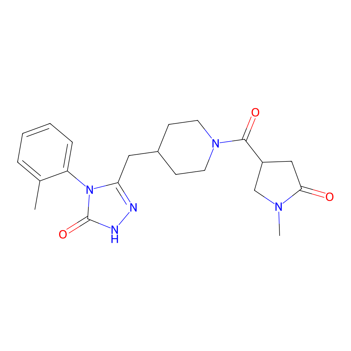 3-((1-(1-methyl-5-oxopyrrolidine-3-carbonyl)piperidin-4-yl)methyl)-4-(o-tolyl)-1H-1,2,4-triazol-5(4H)-one molecular structure, CAS 2034365-15-4