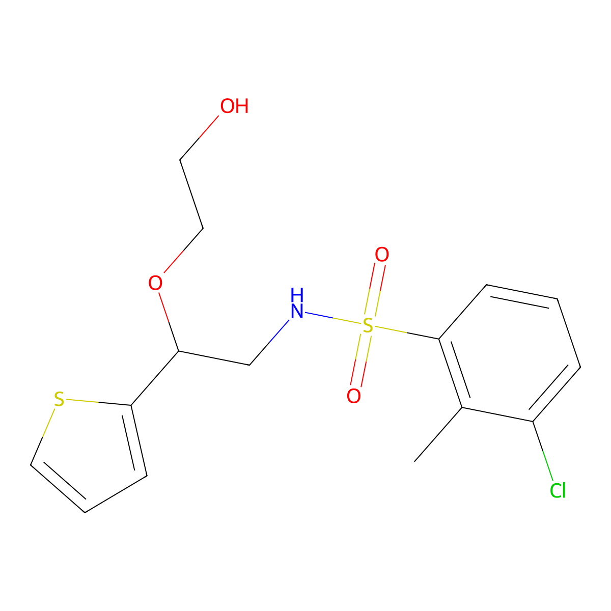 3-chloro-N-(2-(2-hydroxyethoxy)-2-(thiophen-2-yl)ethyl)-2-methylbenzenesulfonamide molecular structure, CAS 2034365-16-5