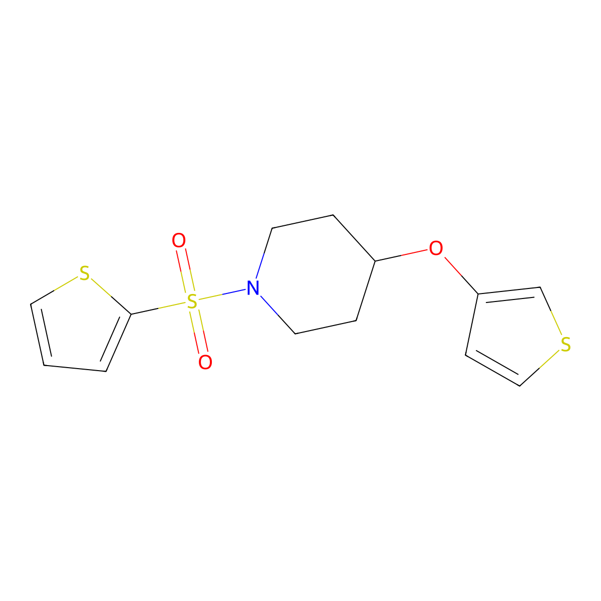 1-(Thiophen-2-ylsulfonyl)-4-(thiophen-3-yloxy)piperidine molecular structure, CAS 2034365-18-7