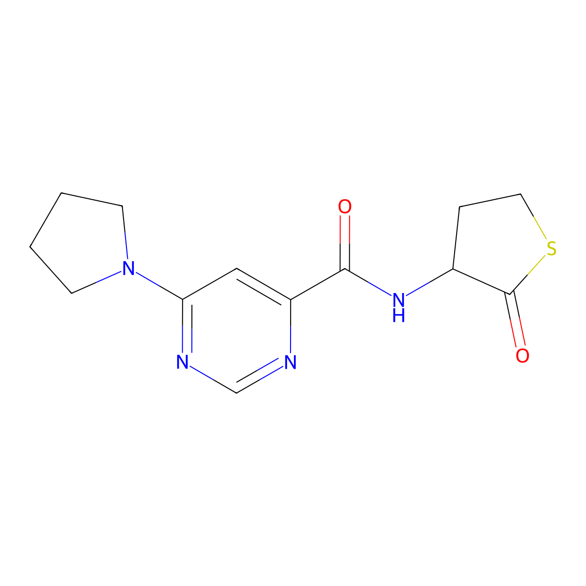 N-(2-oxotetrahydrothiophen-3-yl)-6-(pyrrolidin-1-yl)pyrimidine-4-carboxamide molecular structure, CAS 2034365-23-4