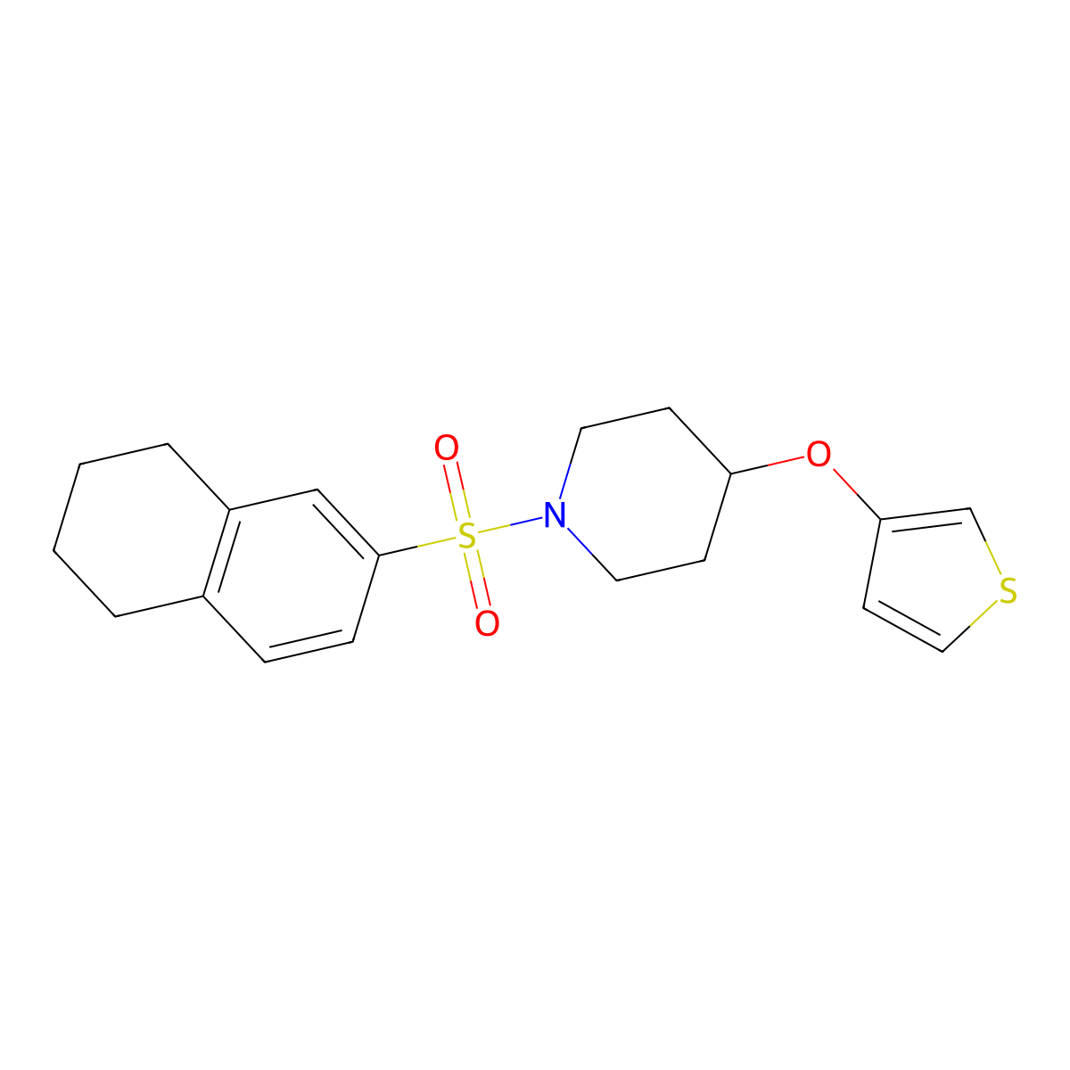 1-((5,6,7,8-Tetrahydronaphthalen-2-yl)sulfonyl)-4-(thiophen-3-yloxy)piperidine molecular structure, CAS 2034365-27-8