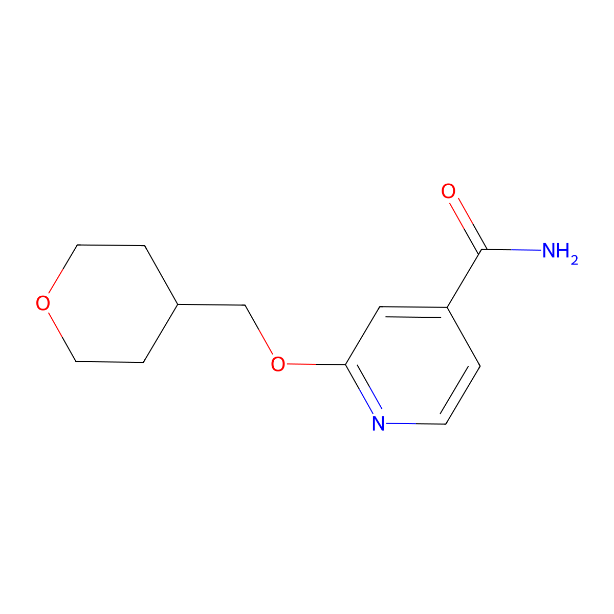 2-((tetrahydro-2H-pyran-4-yl)methoxy)isonicotinamide molecular structure, CAS 2034365-36-9